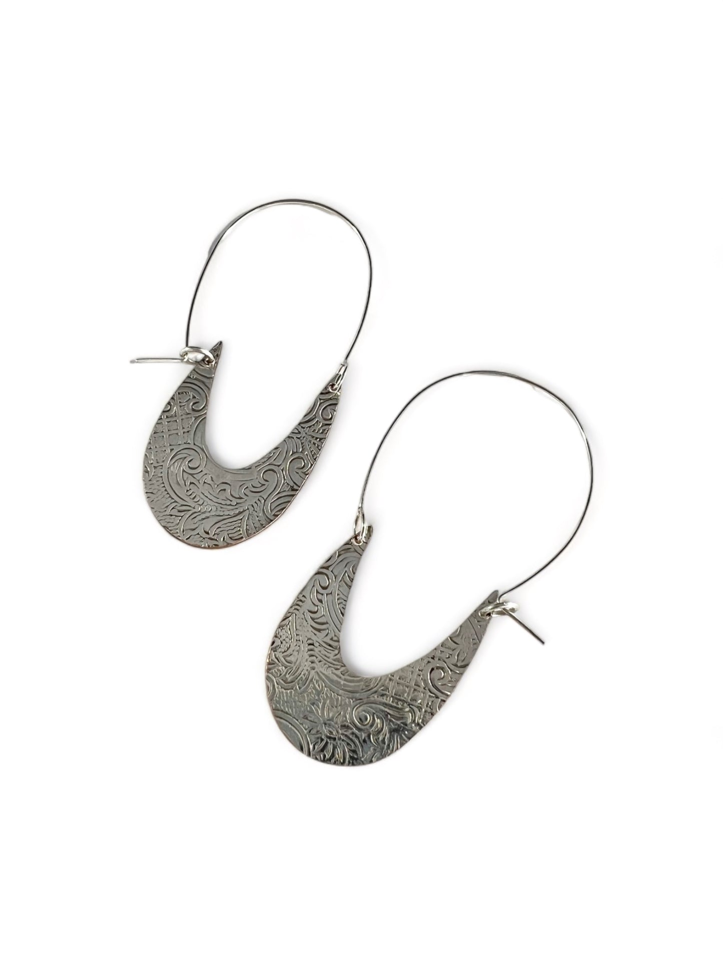 Silver Art Nouveau Hoop Earrings