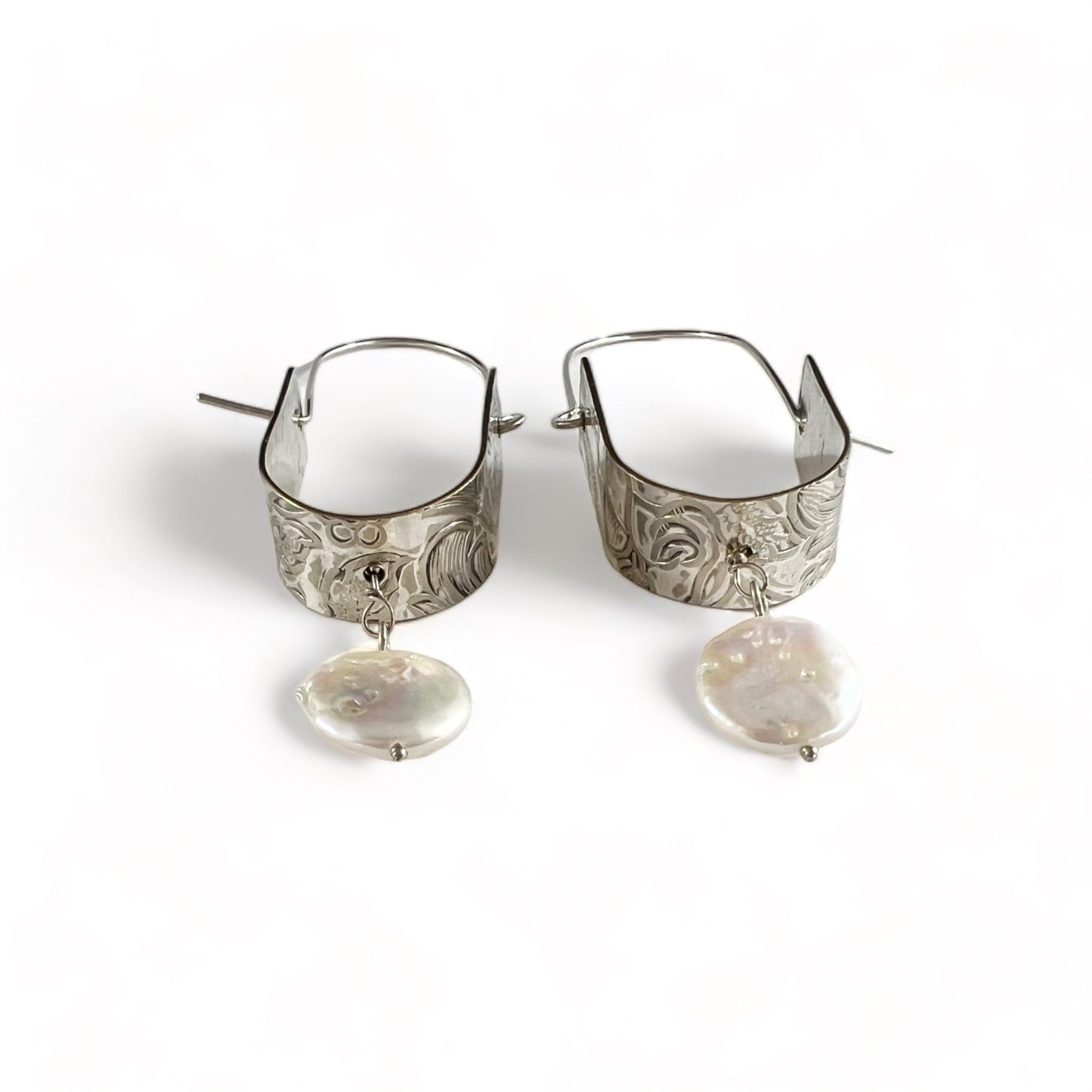 Silver Hoop Earrings with Pearls