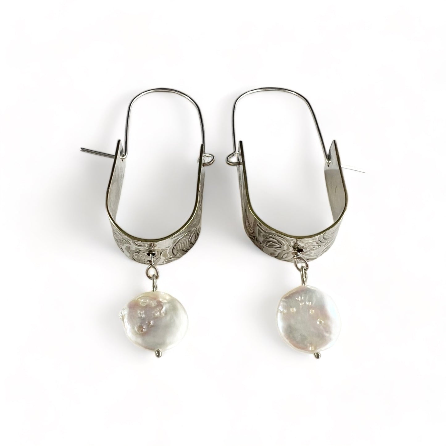 Silver Hoop Earrings with Pearls
