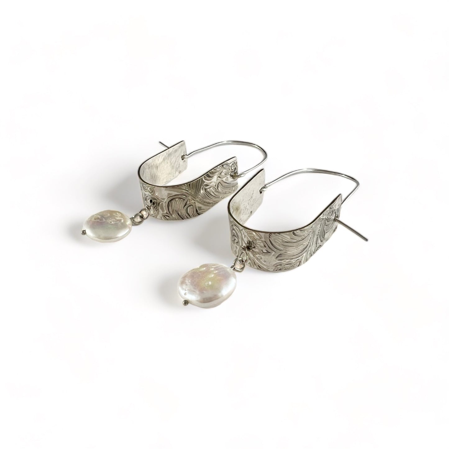 Silver Hoop Earrings with Pearls