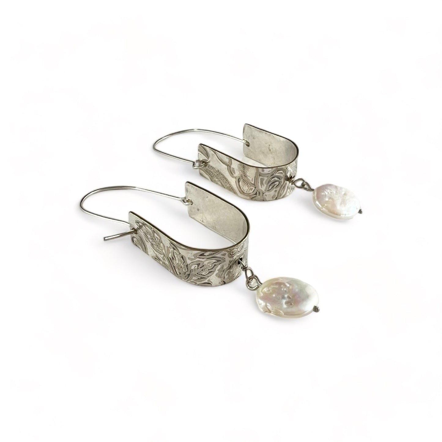 Silver Hoop Earrings with Pearls