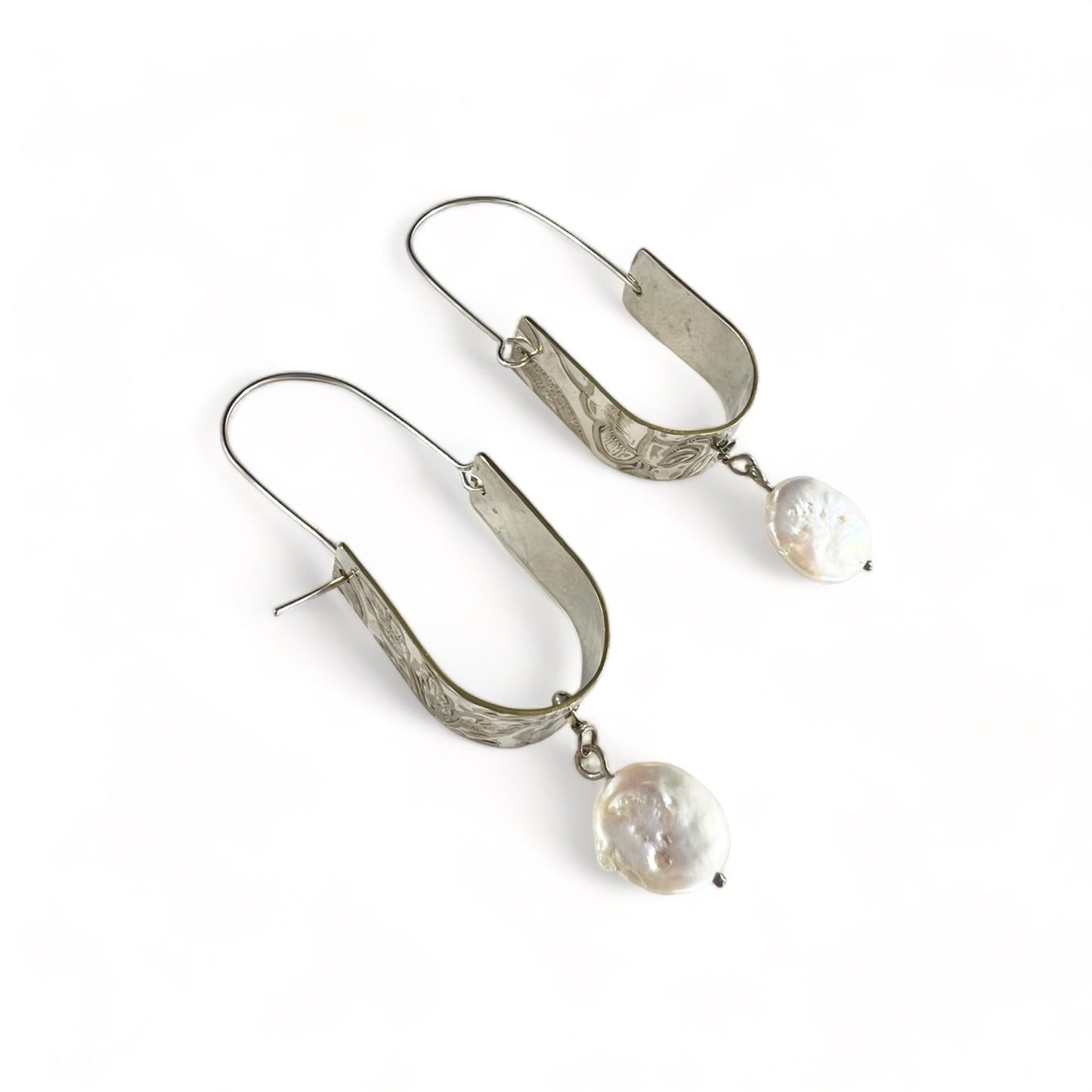 Silver Hoop Earrings with Pearls