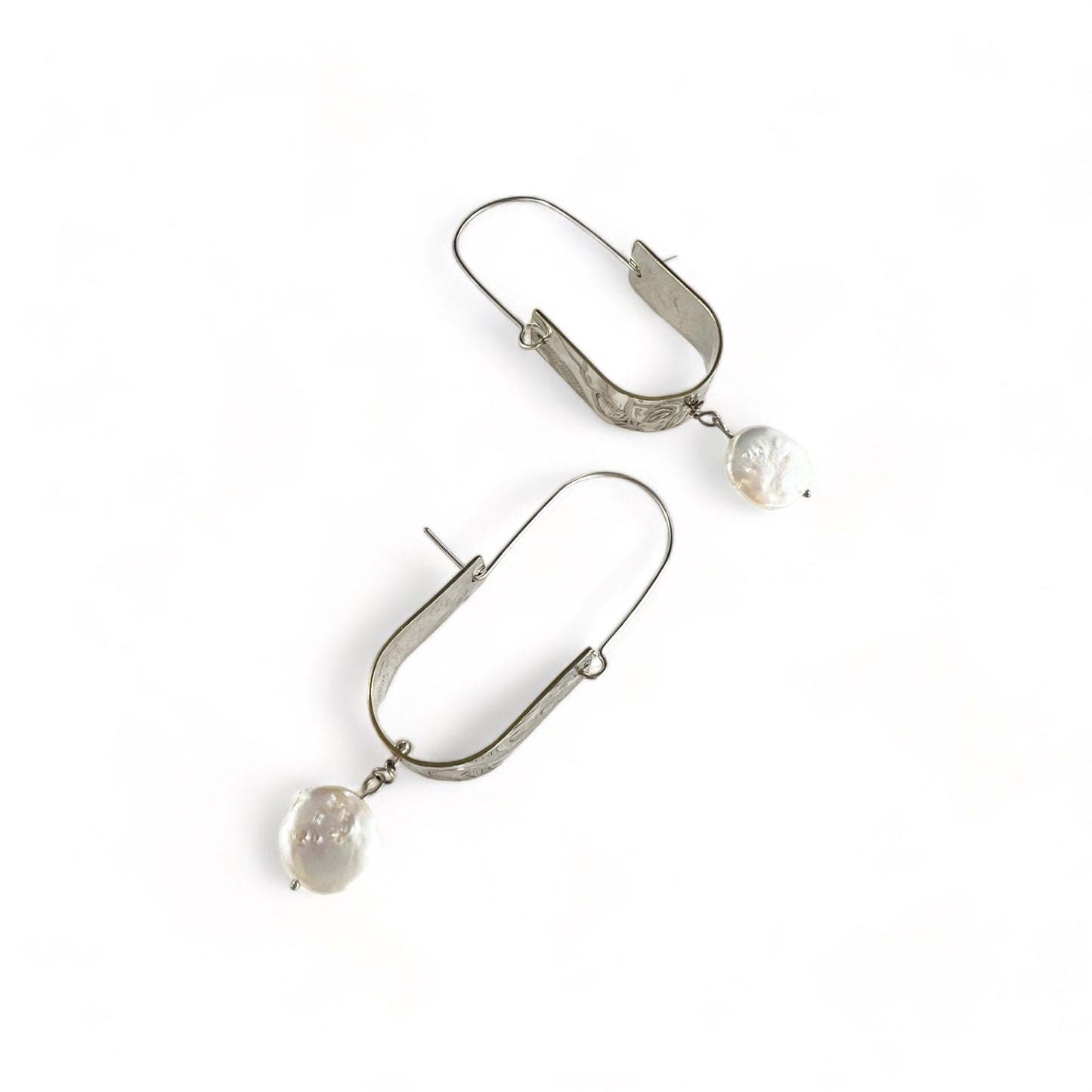 Silver Hoop Earrings with Pearls