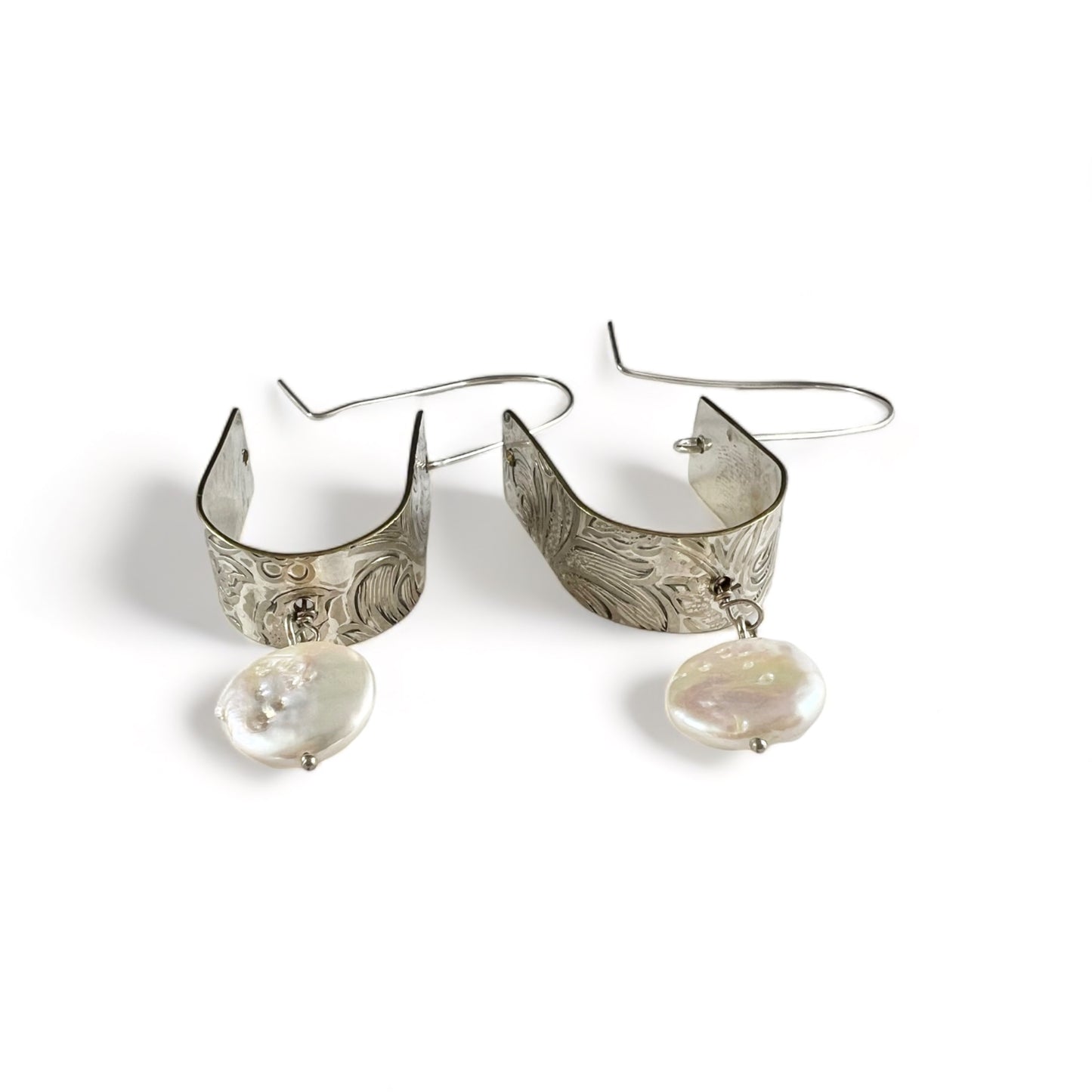 Silver Hoop Earrings with Pearls
