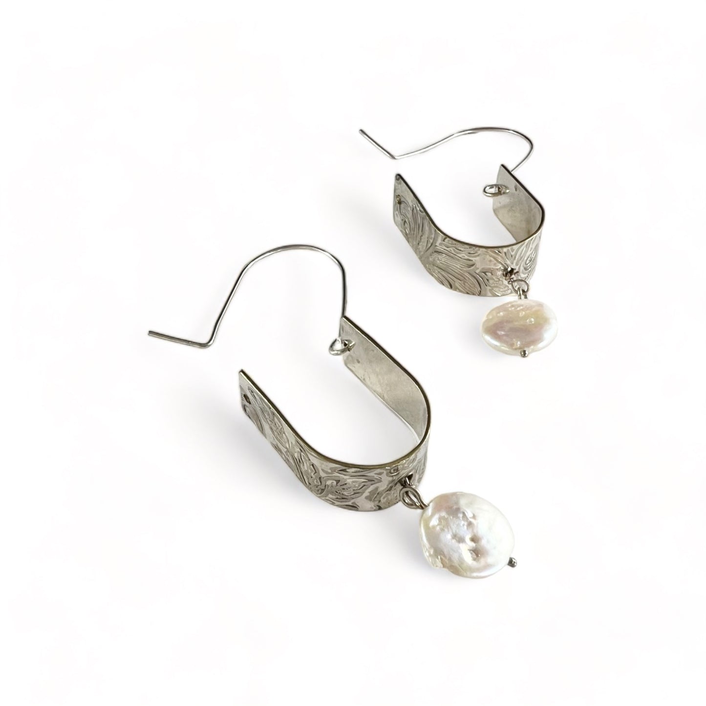 Silver Hoop Earrings with Pearls