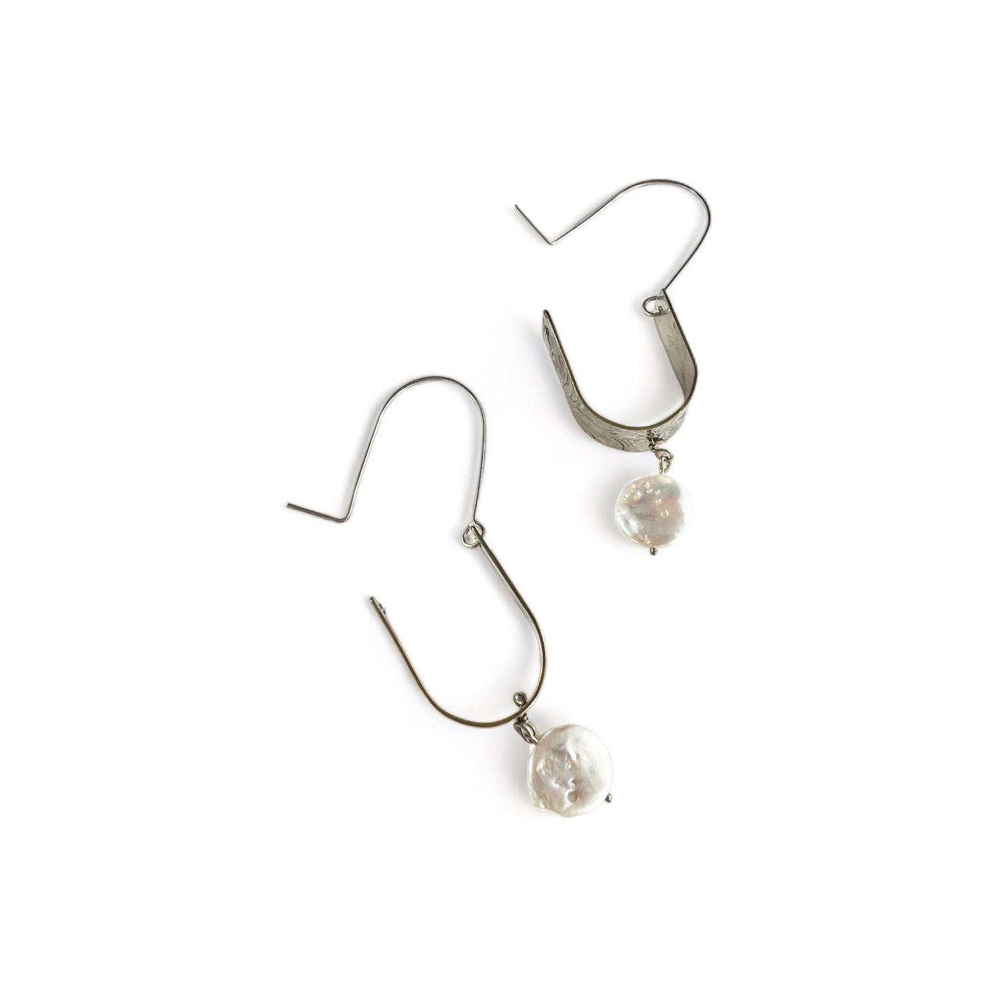 Silver Hoop Earrings with Pearls