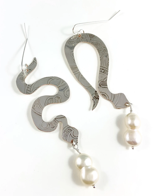 Silver Snake Earrings