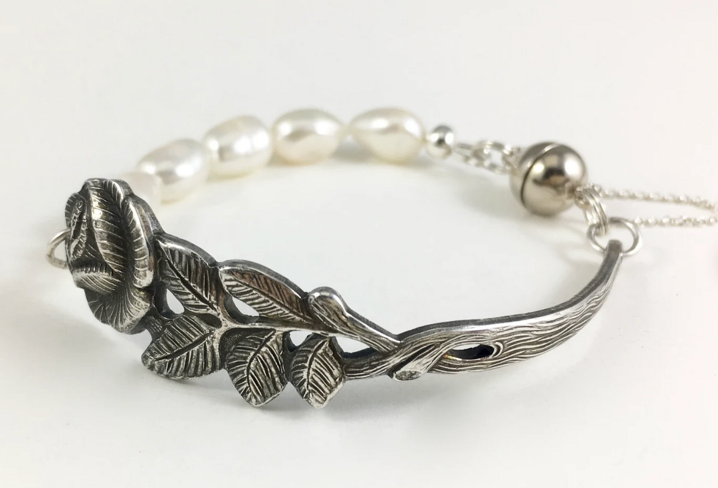 Silver Spoon Rose Bracelet with Pearls