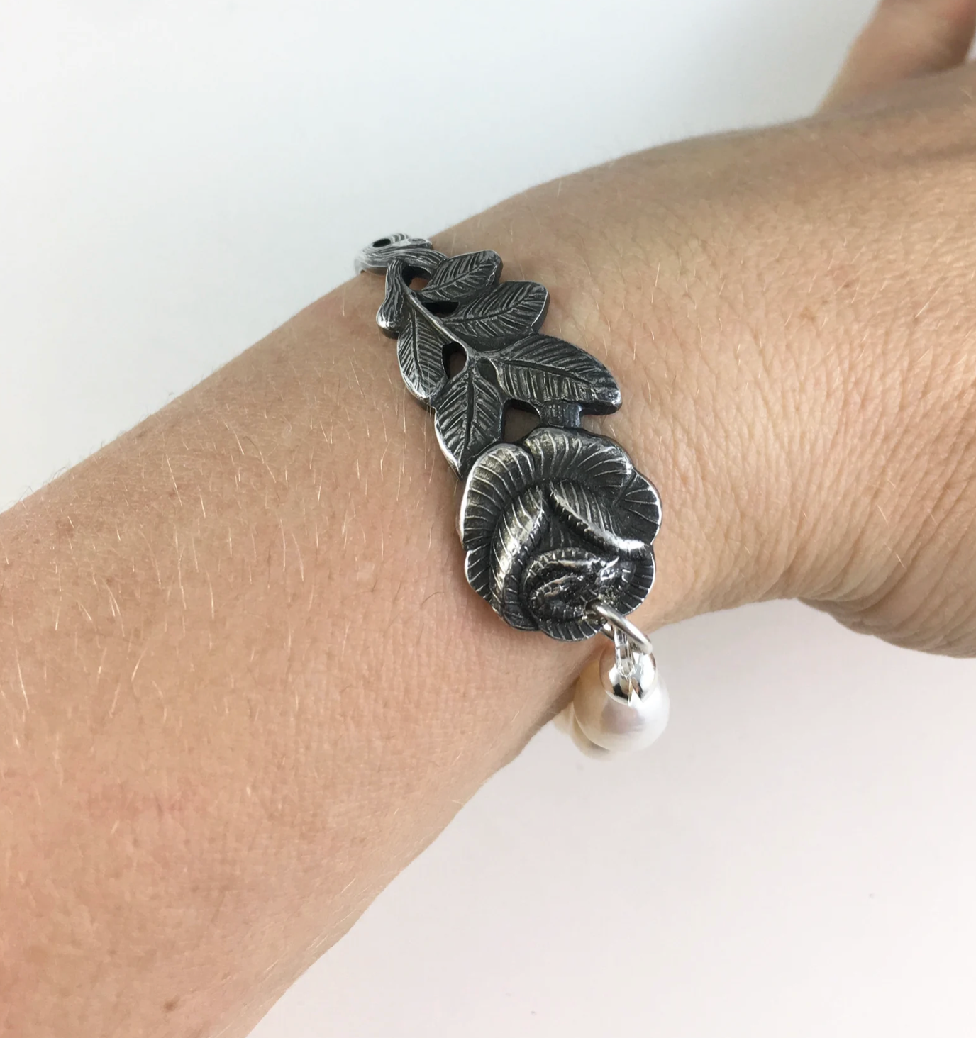 Silver Spoon Rose Bracelet with Pearls