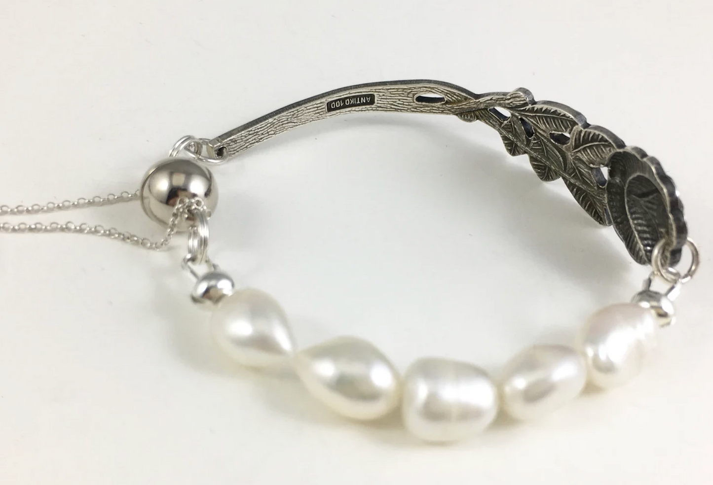 Silver Spoon Rose Bracelet with Pearls