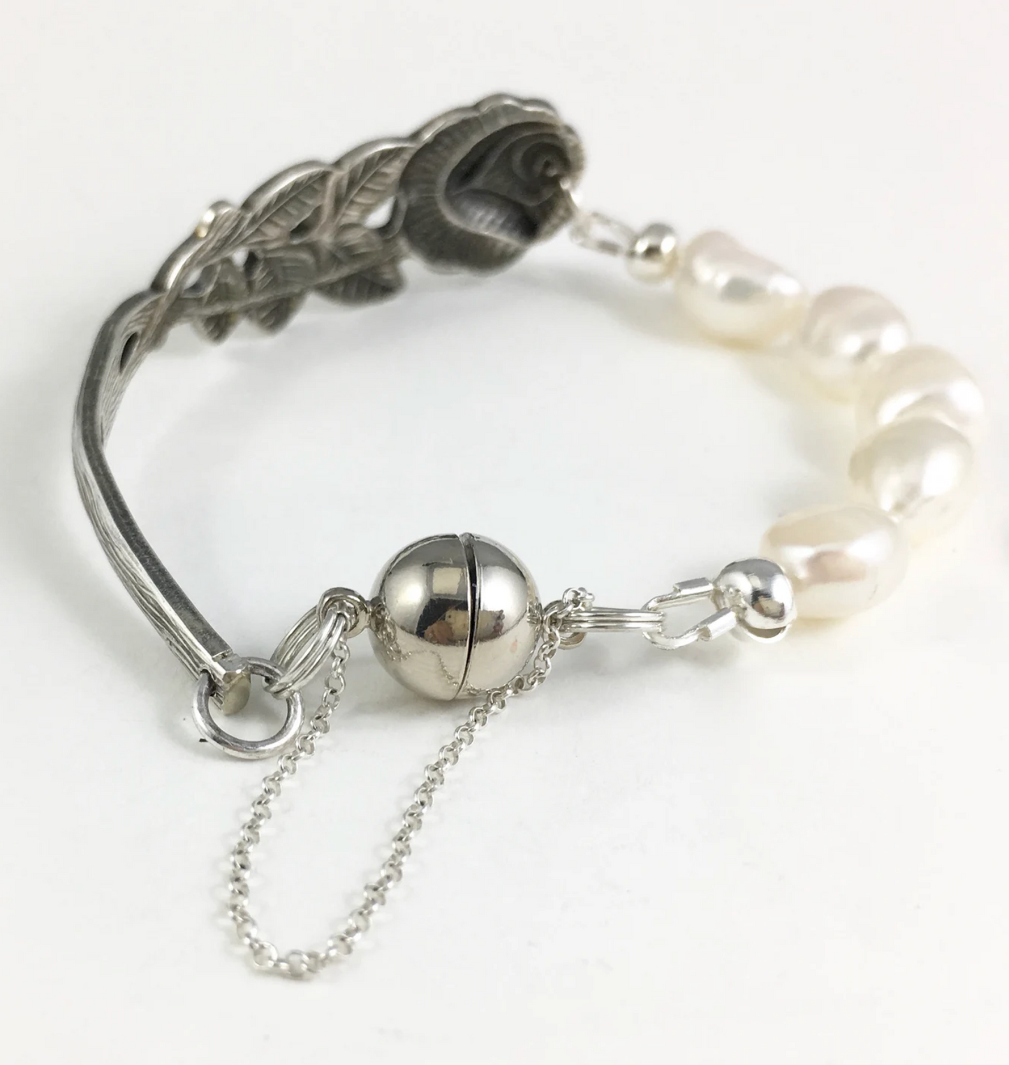 Silver Spoon Rose Bracelet with Pearls