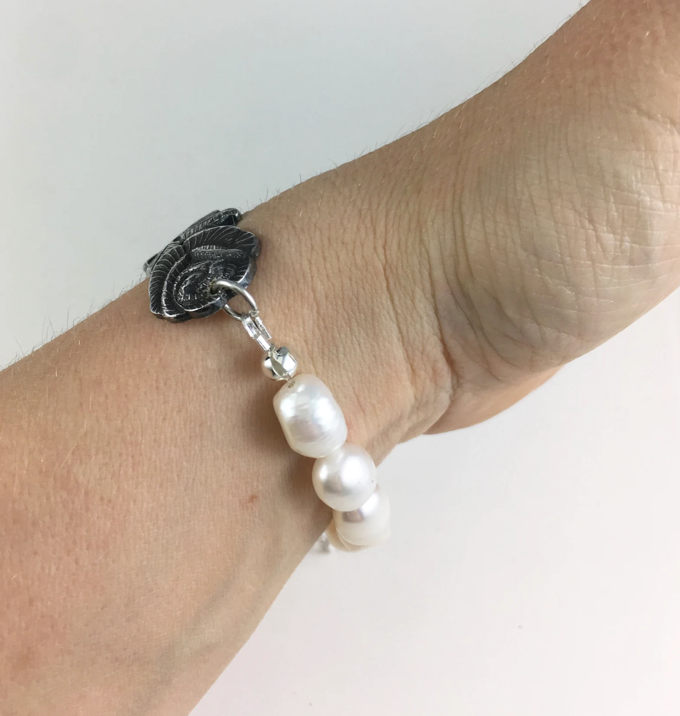 Silver Spoon Rose Bracelet with Pearls