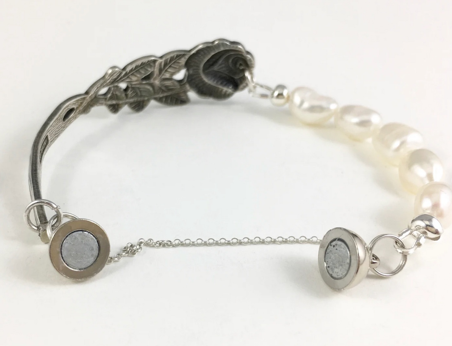 Silver Spoon Rose Bracelet with Pearls