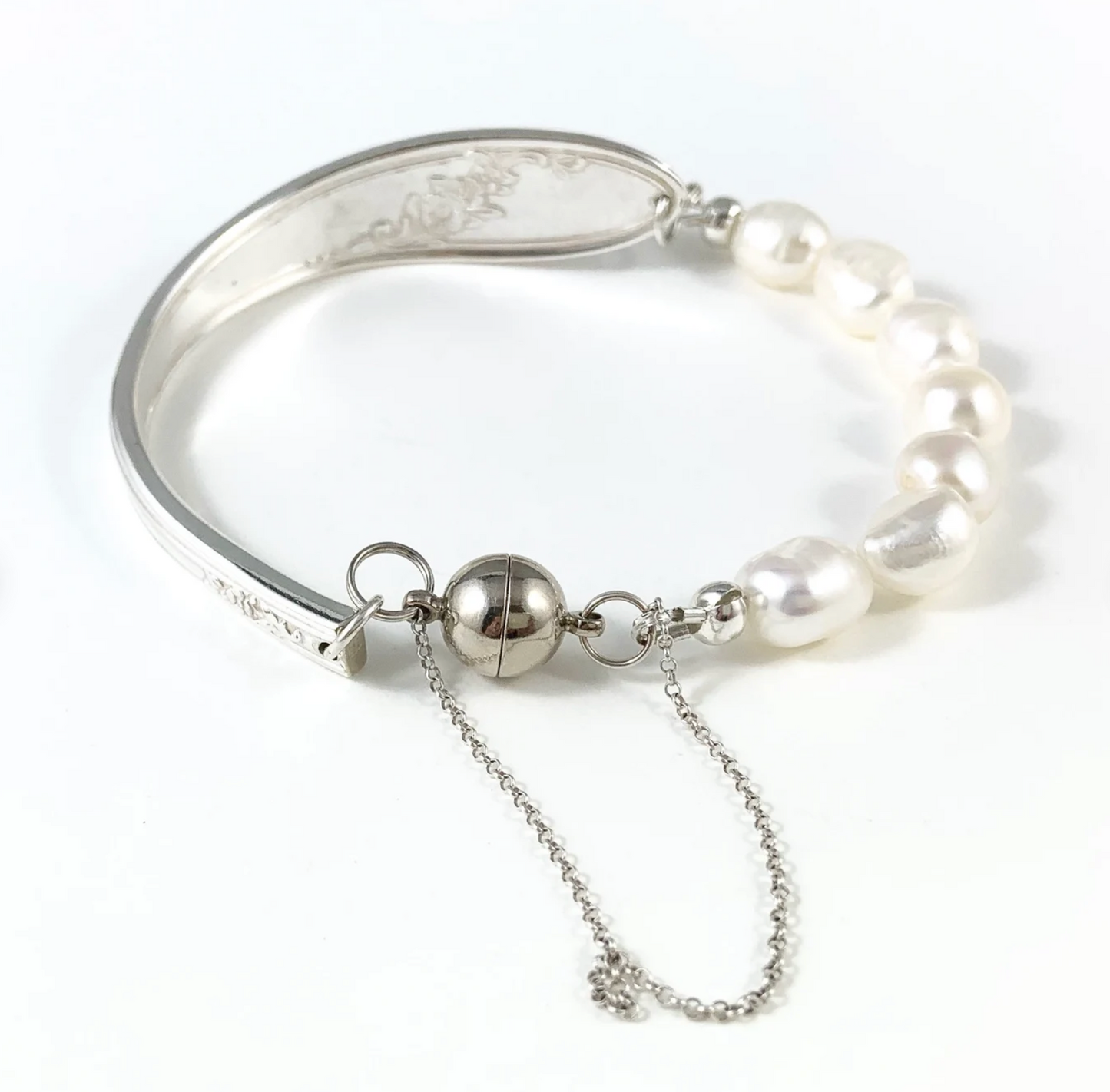 Silver Spoon Bracelet with Pearls