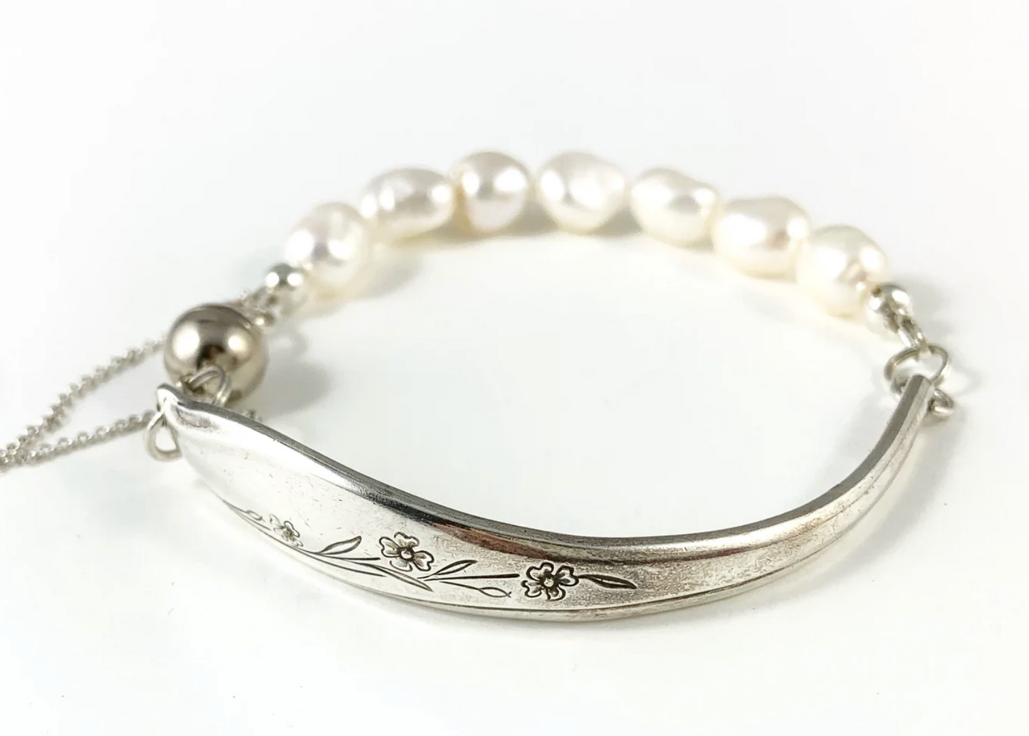 Silver Spoon Bracelet with Pearls