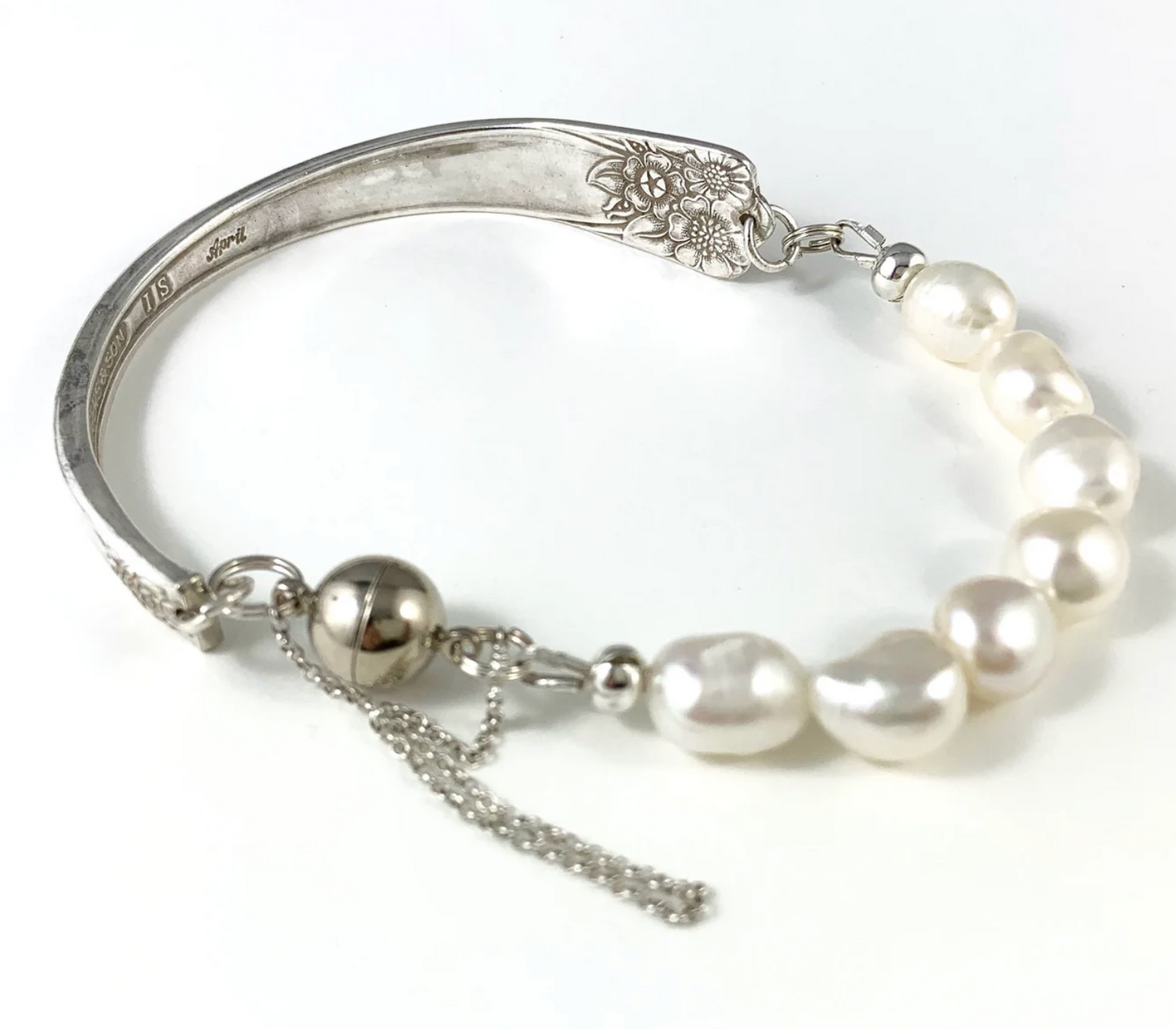 Silver Spoon Bracelet with Pearls