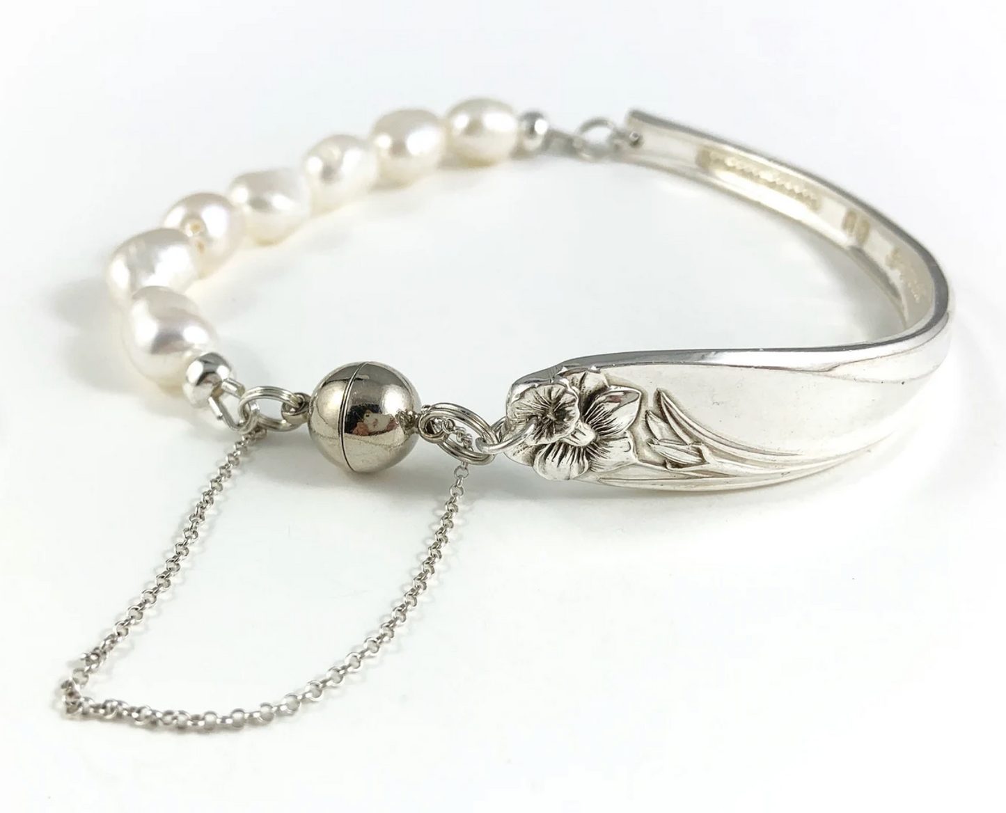 Silver Spoon Bracelet with Pearls