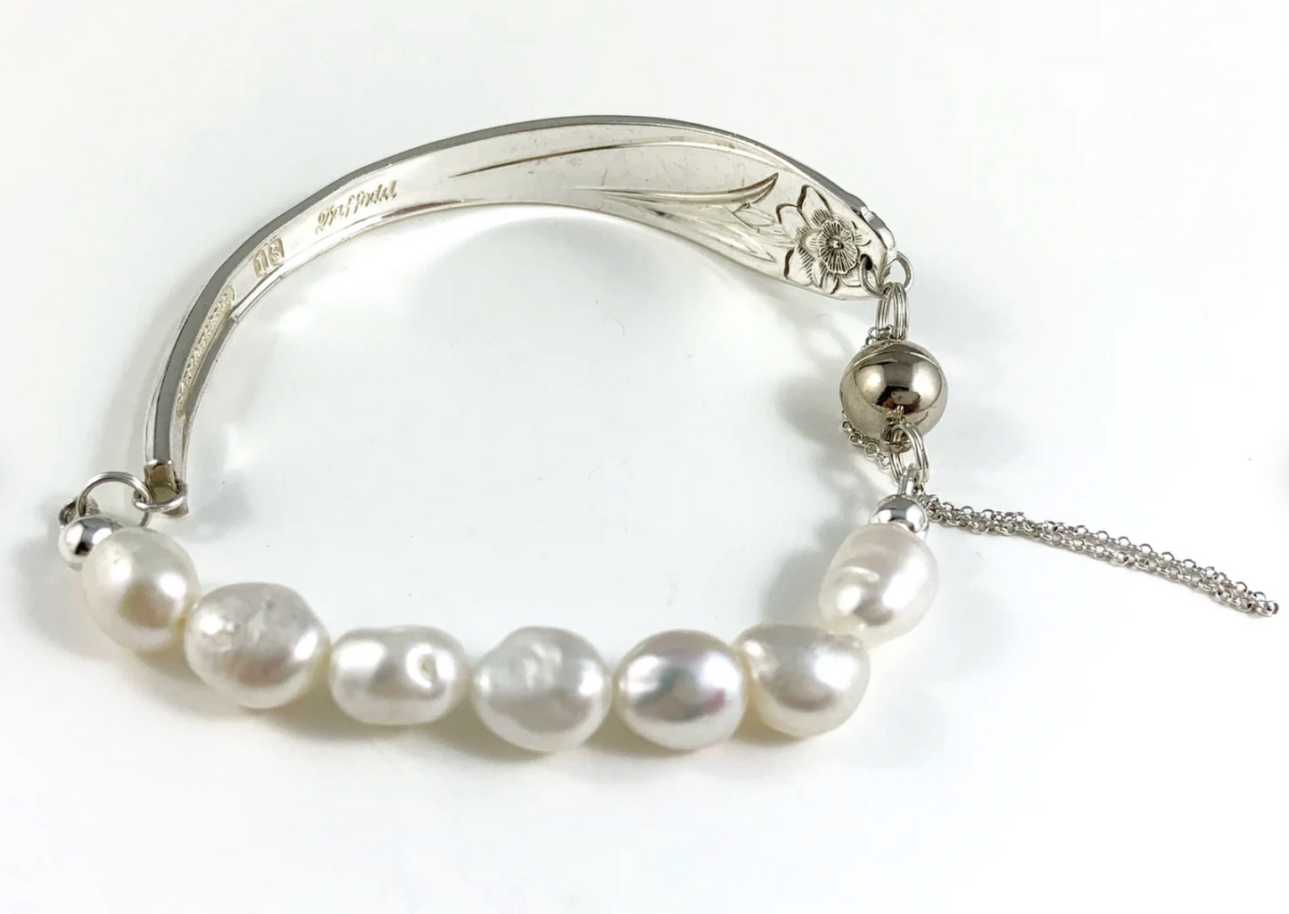 Silver Spoon Bracelet with Pearls