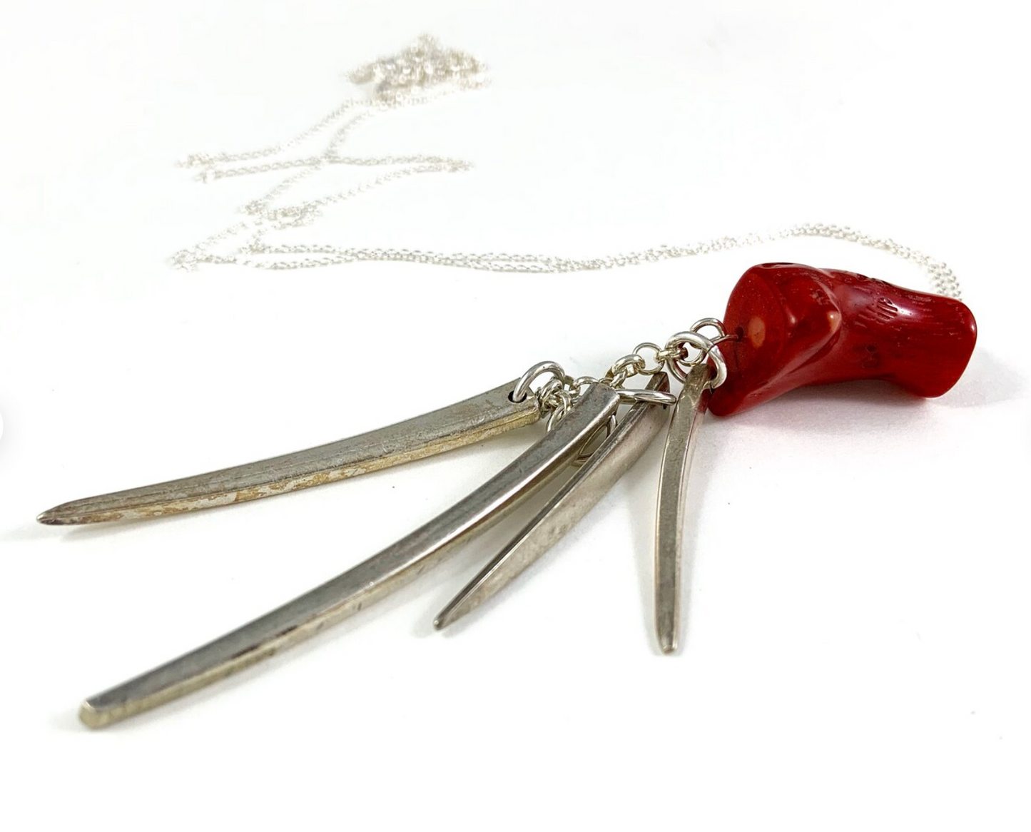 Fork Tine and Red Coral Charm Necklace