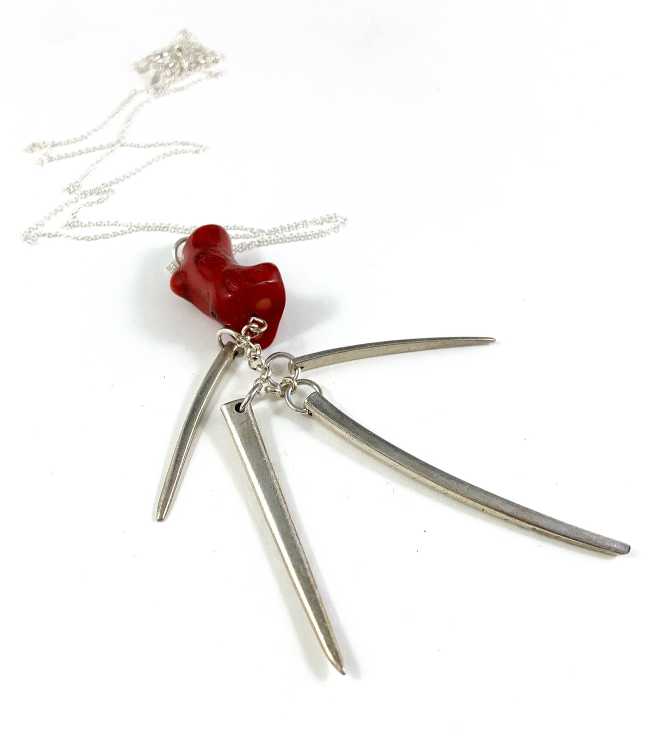 Fork Tine and Red Coral Charm Necklace