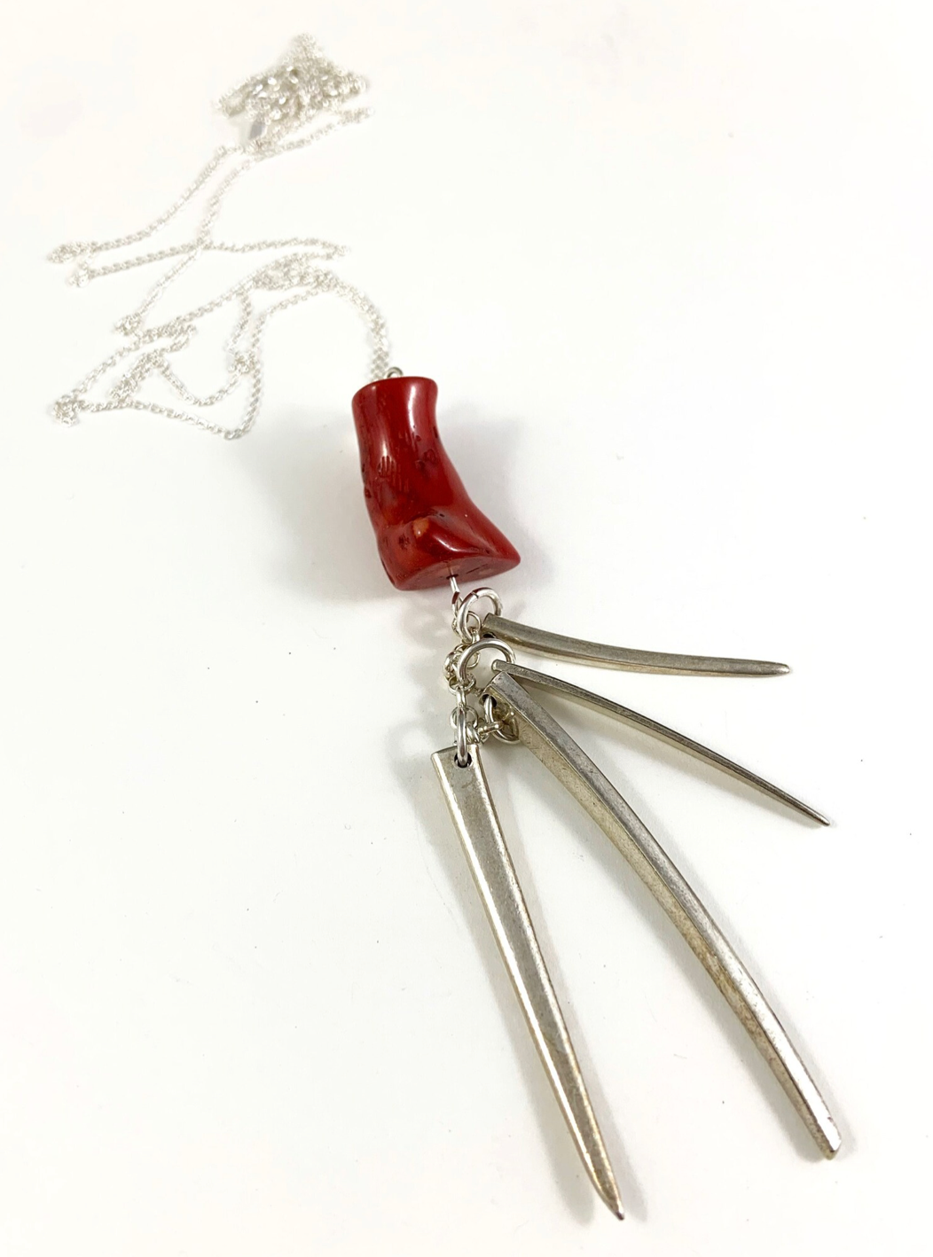 Fork Tine and Red Coral Charm Necklace