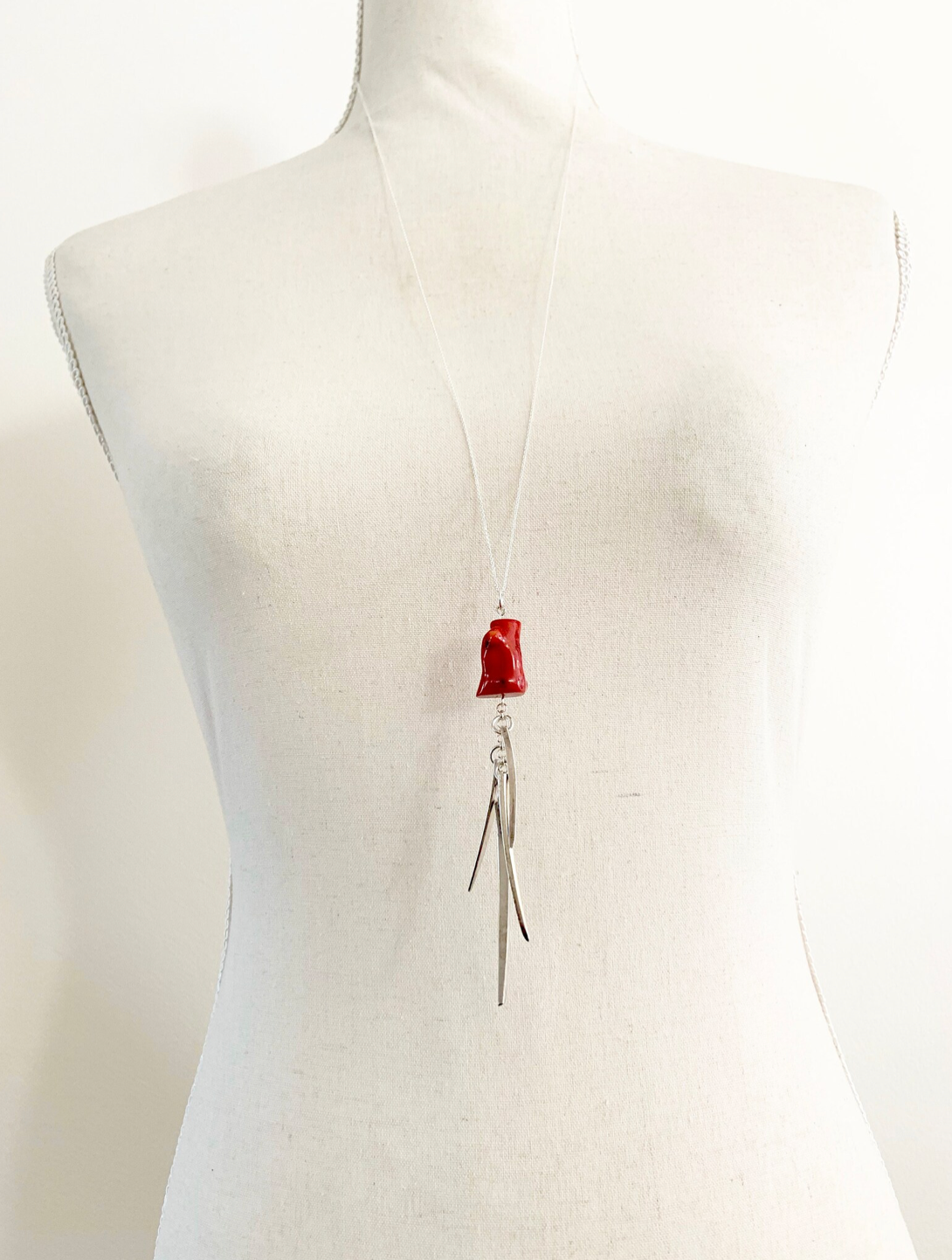 Fork Tine and Red Coral Charm Necklace