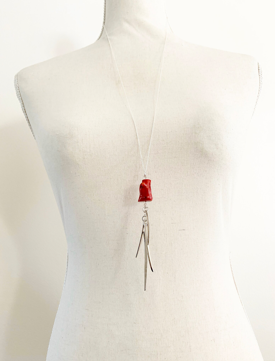Fork Tine and Red Coral Charm Necklace
