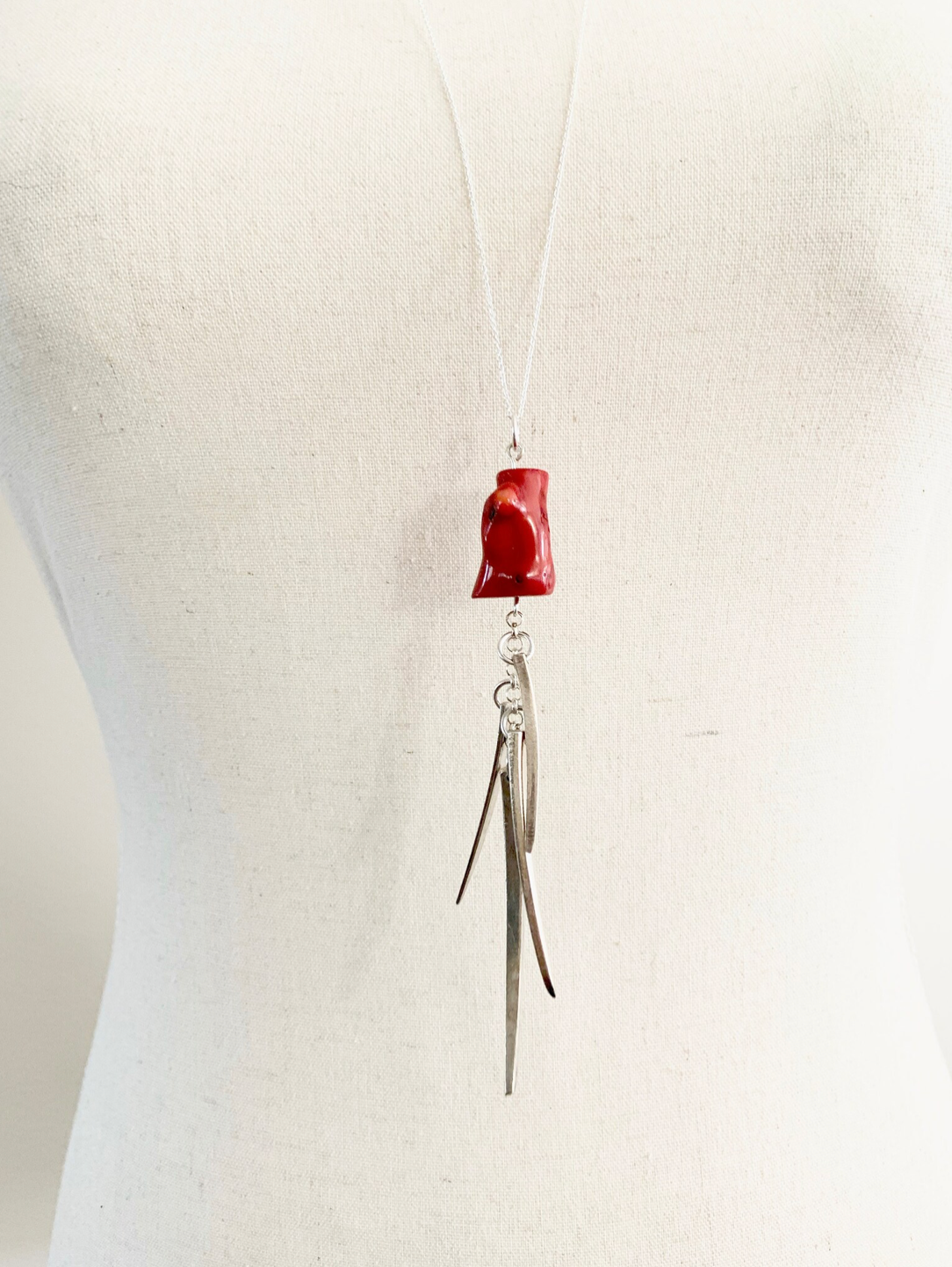 Fork Tine and Red Coral Charm Necklace