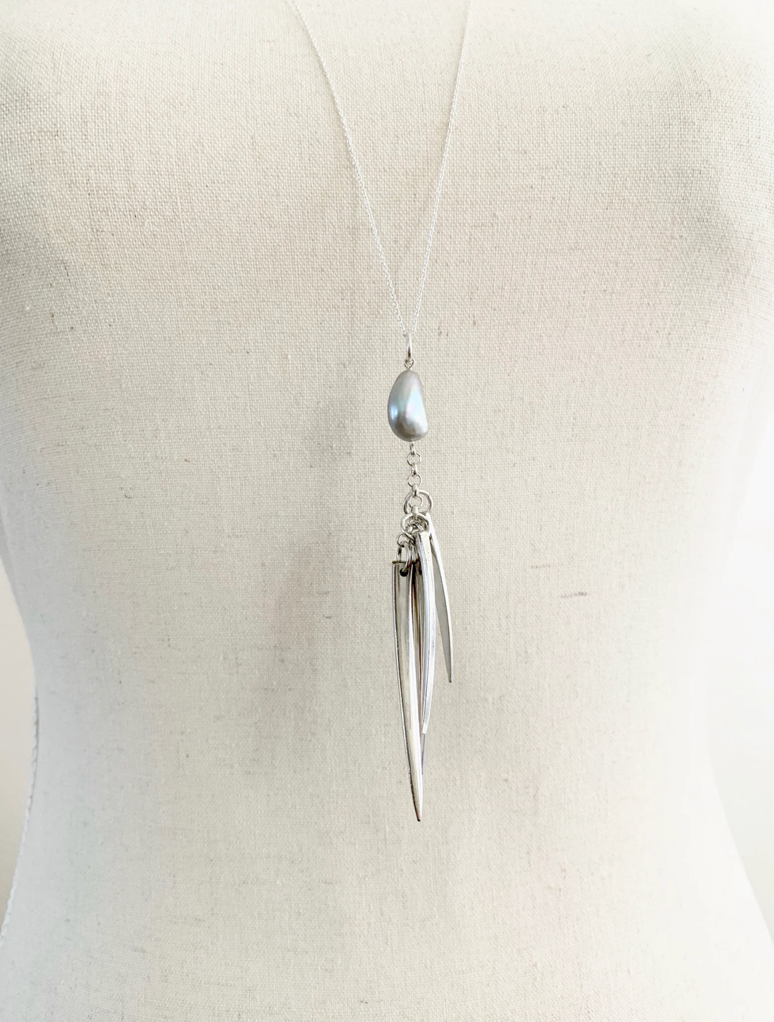 Fork Tine and Silver Pearl Charm Necklace