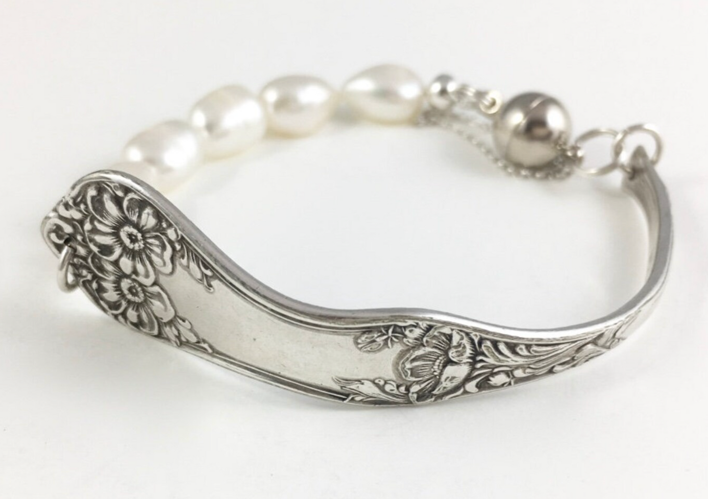 Silver Spoon Bracelet with Pearls