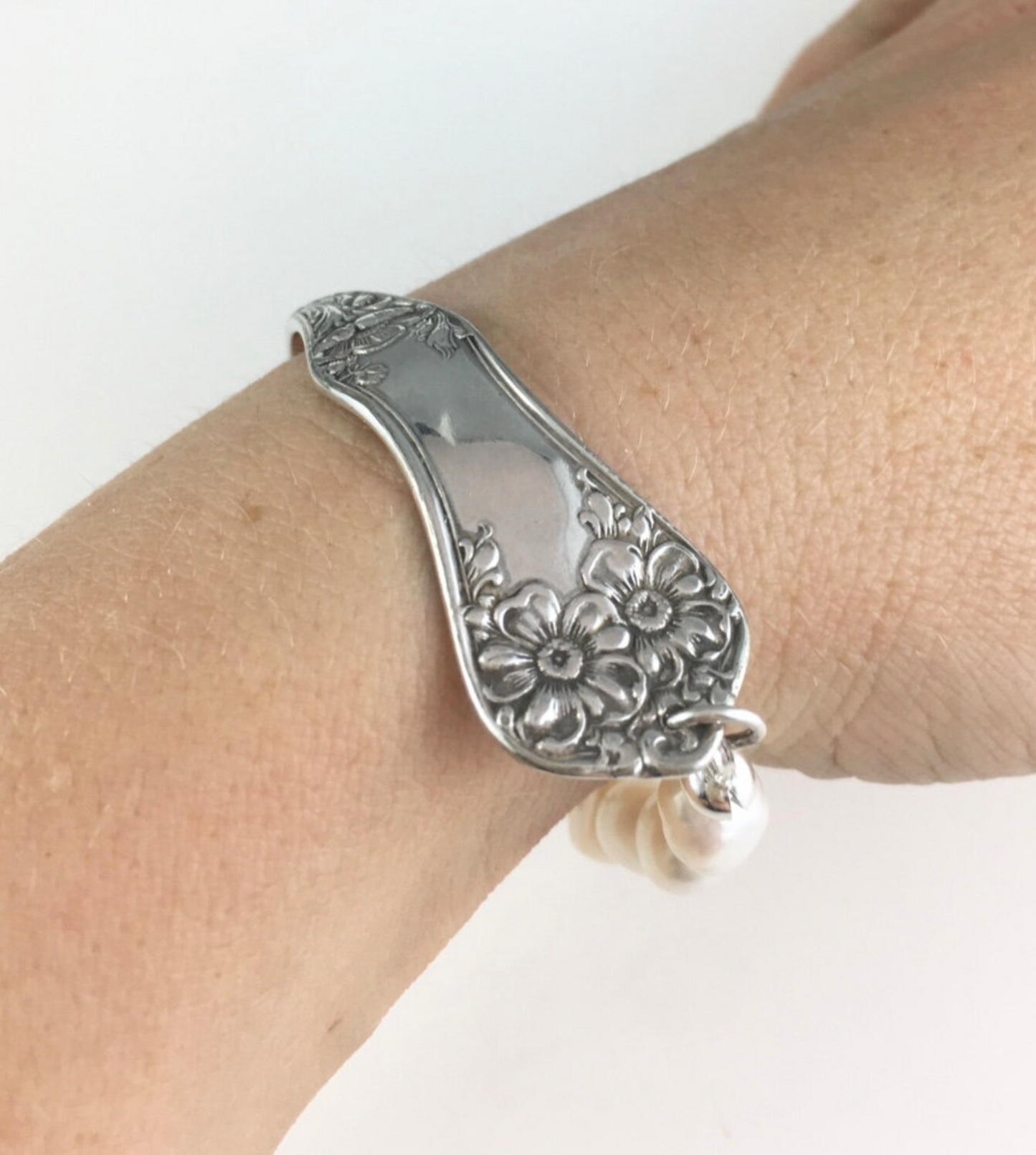 Silver Spoon Bracelet with Pearls