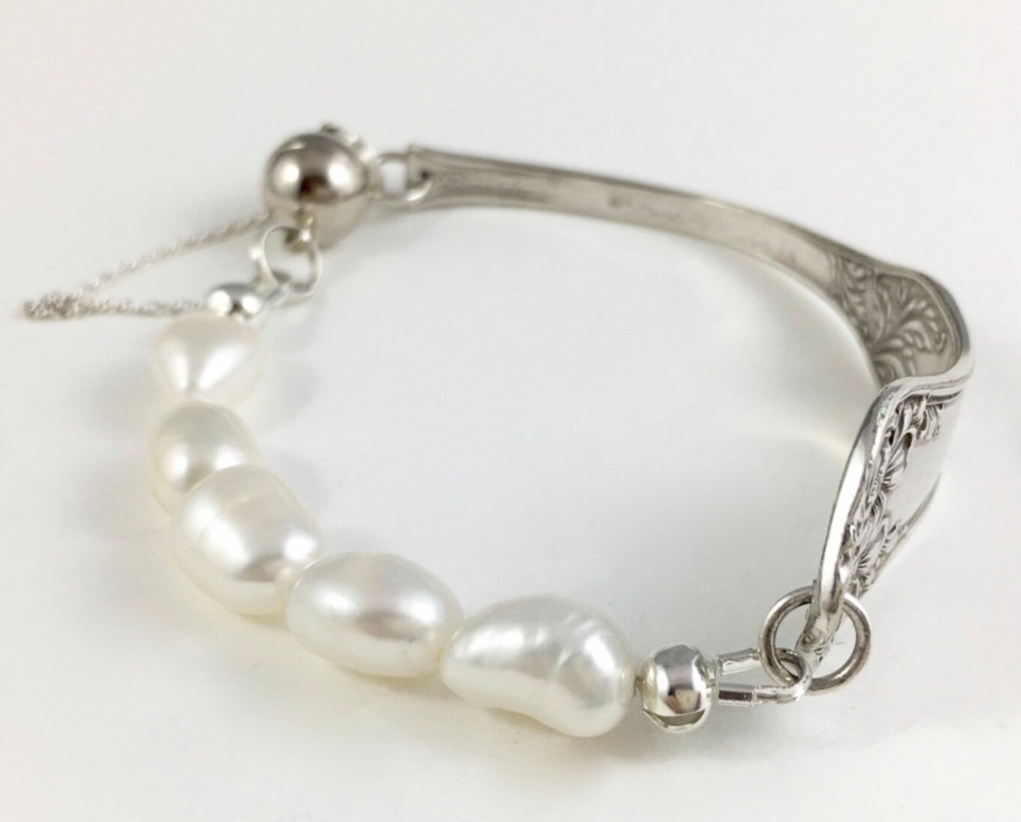 Silver Spoon Bracelet with Pearls
