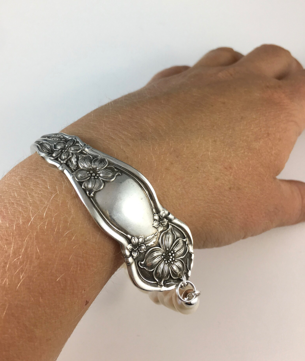 Silver Spoon Bracelet with Pearls