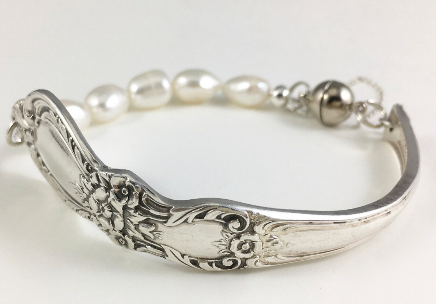 Silver Spoon Bracelet with Pearls