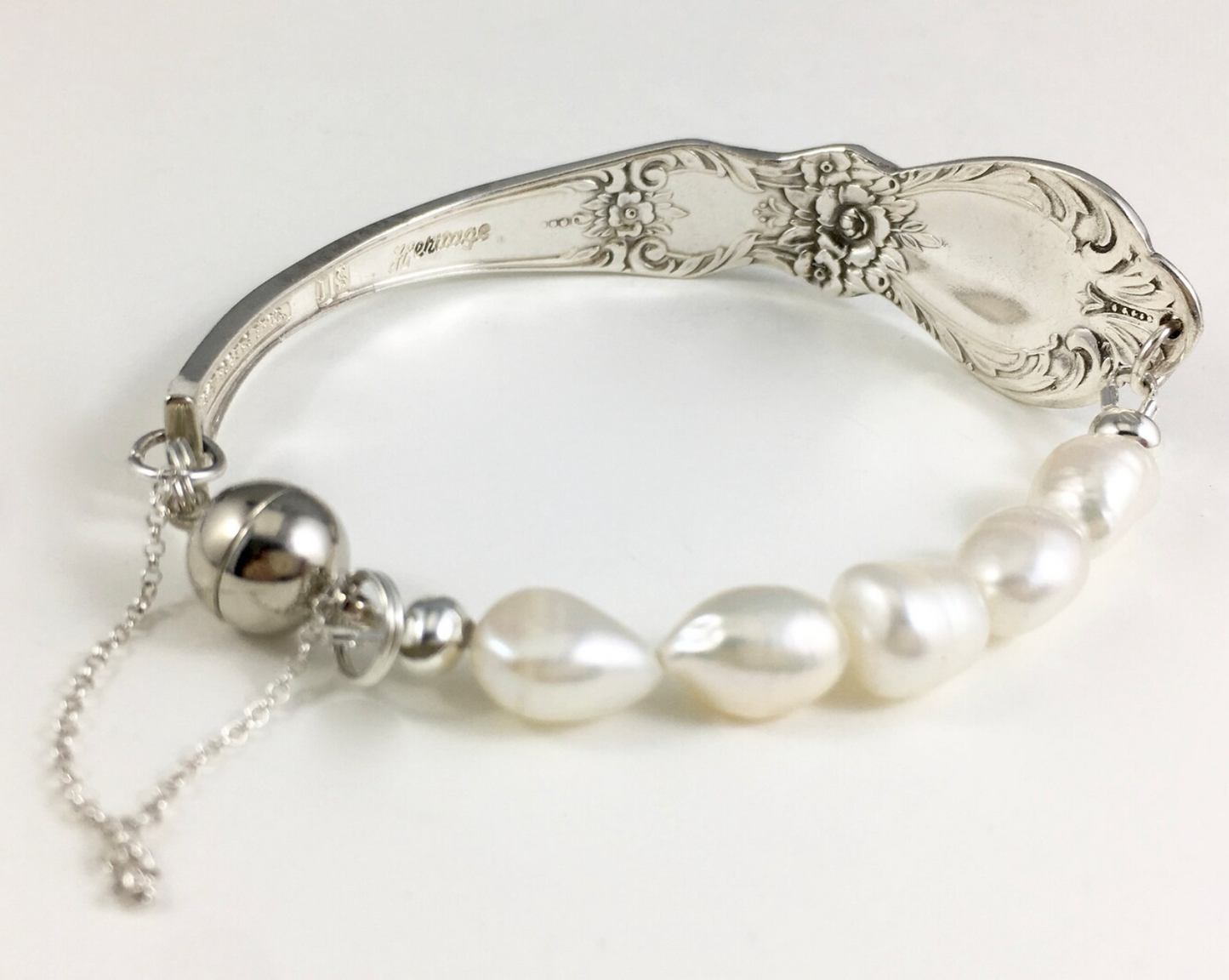 Silver Spoon Bracelet with Pearls