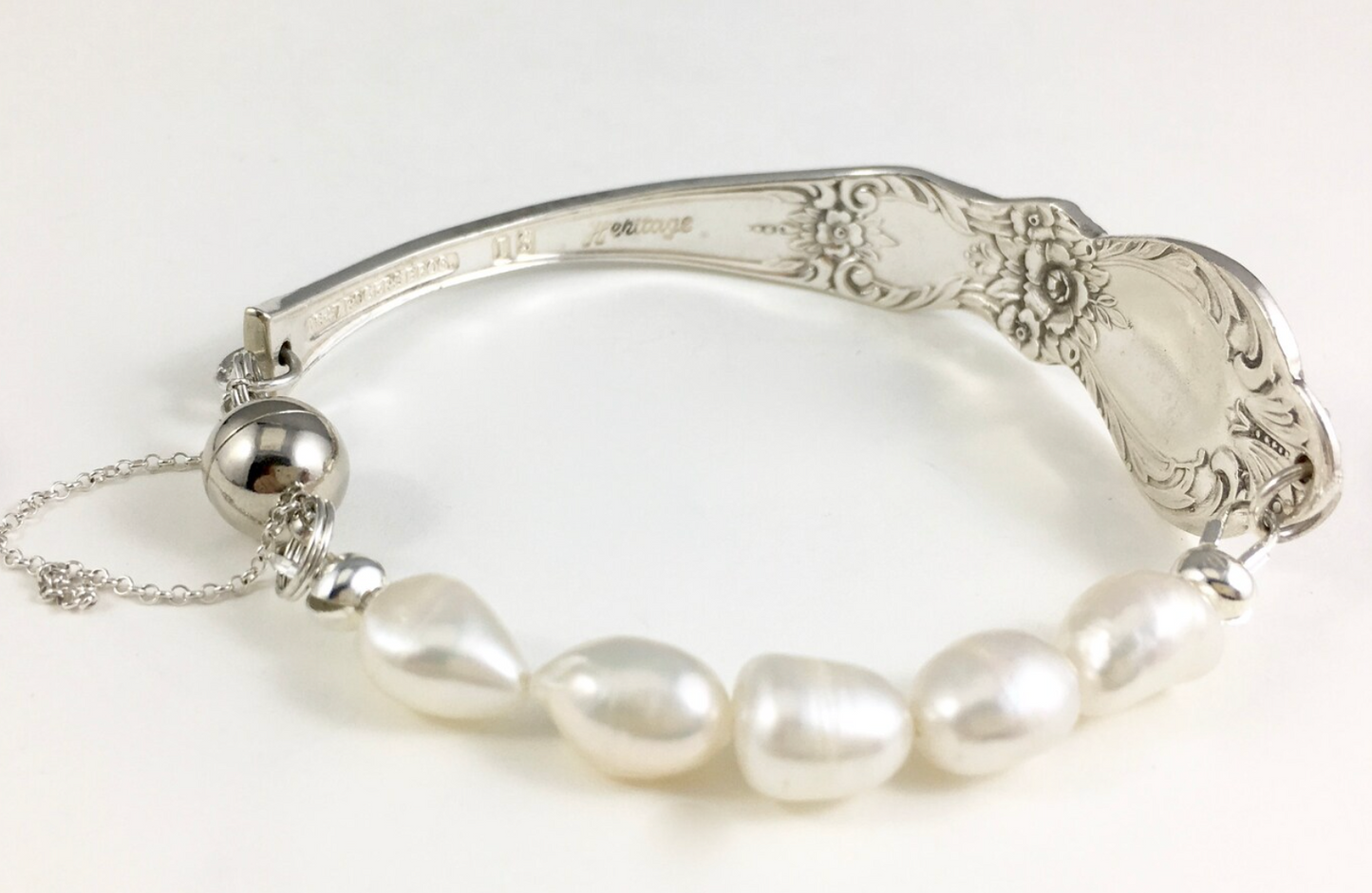 Silver Spoon Bracelet with Pearls