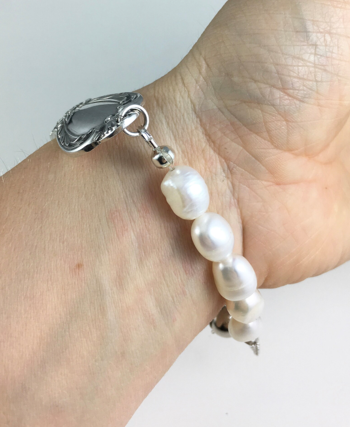 Silver Spoon Bracelet with Pearls