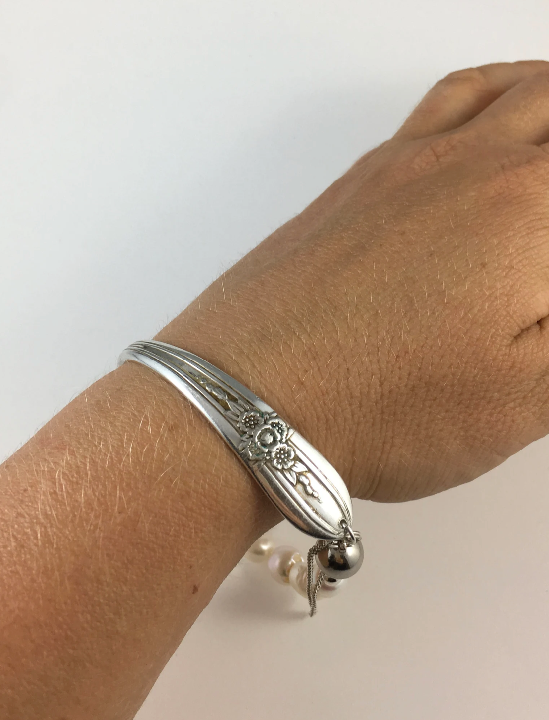 Silver Spoon Bracelet with Pearls