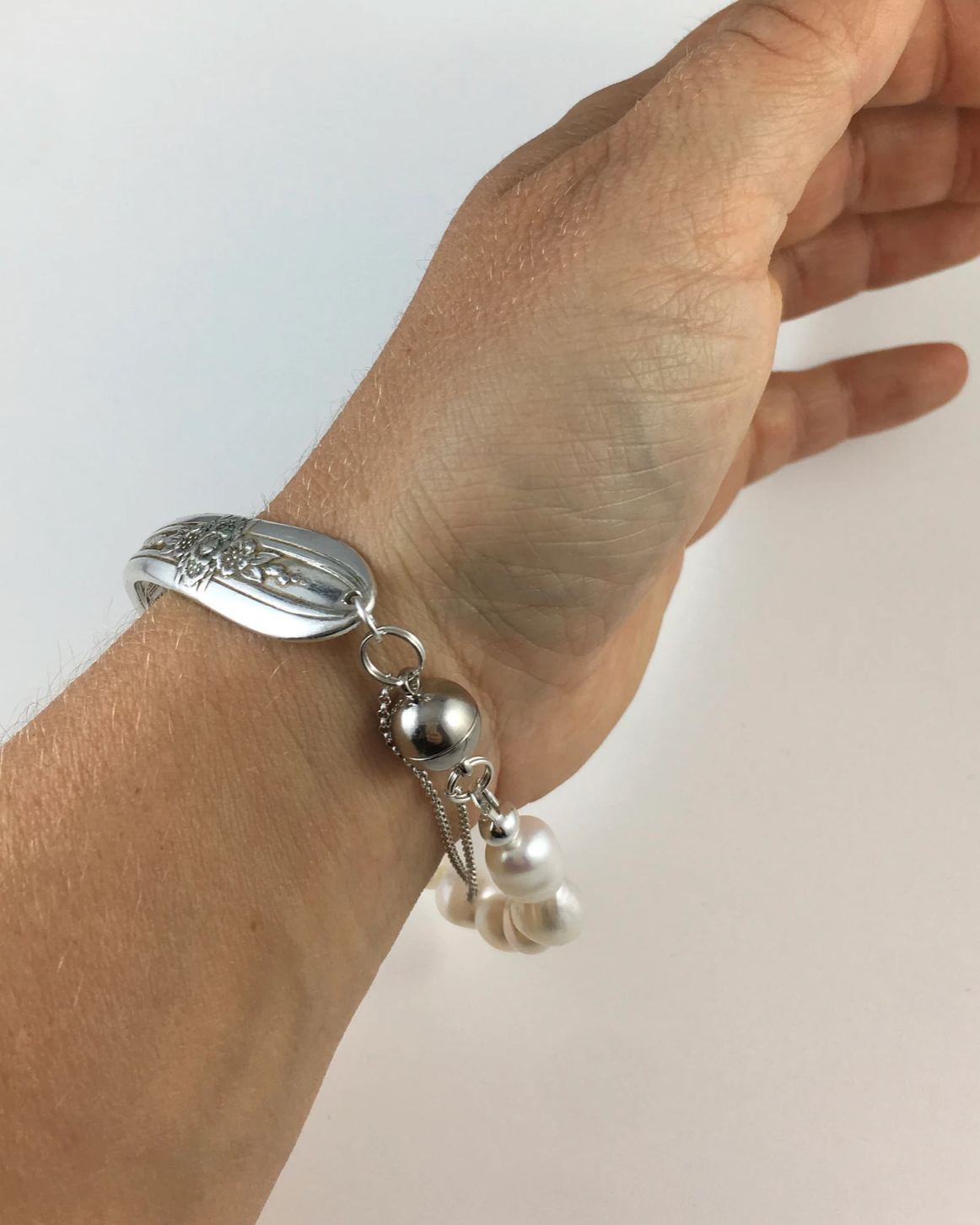 Silver Spoon Bracelet with Pearls