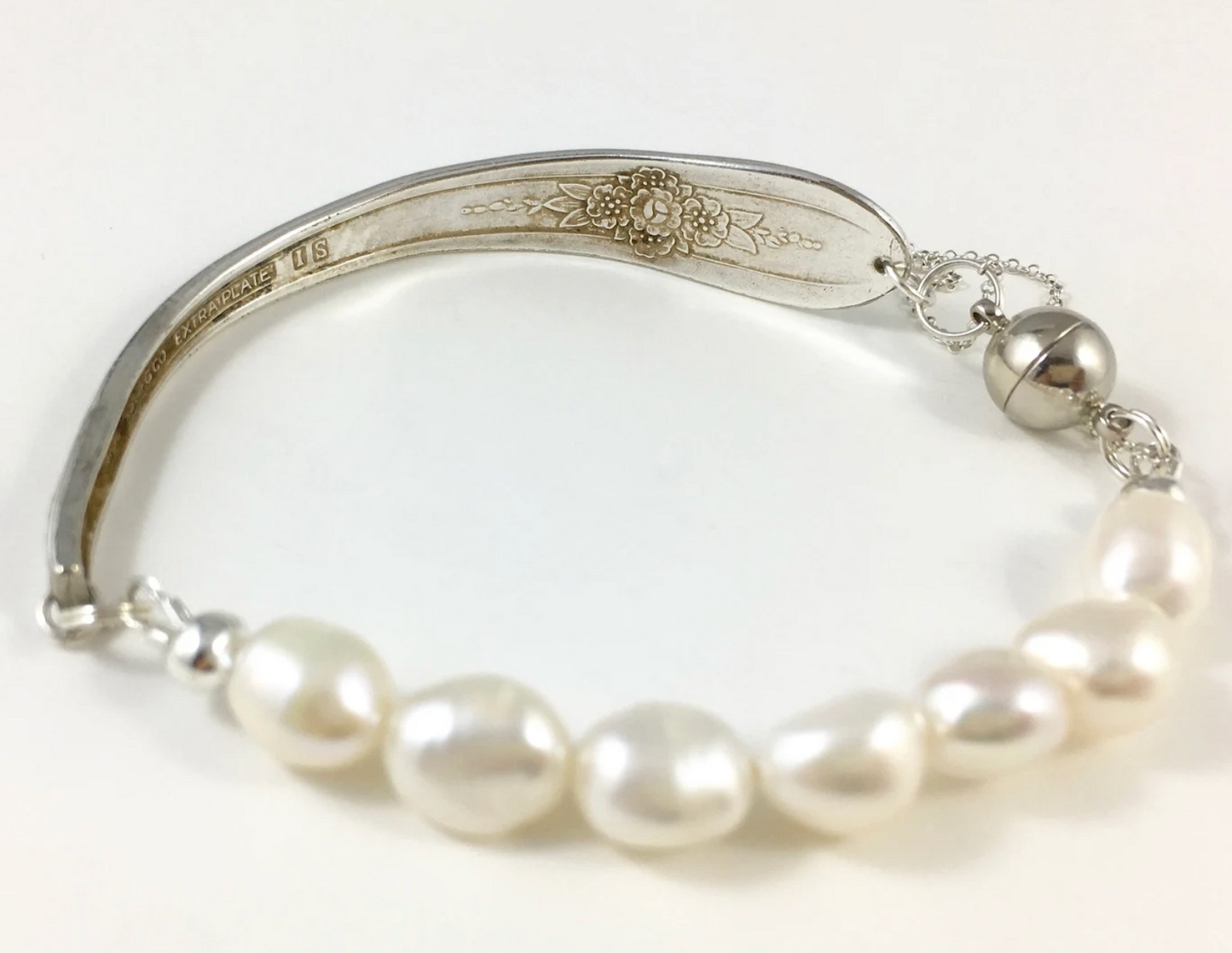 Silver Spoon Bracelet with Pearls