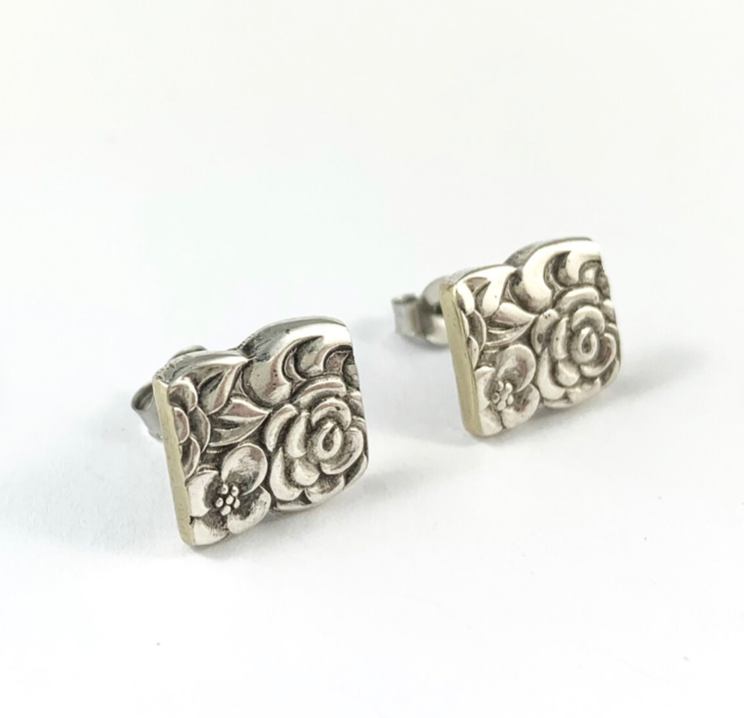 Silver Spoon Flower Studs