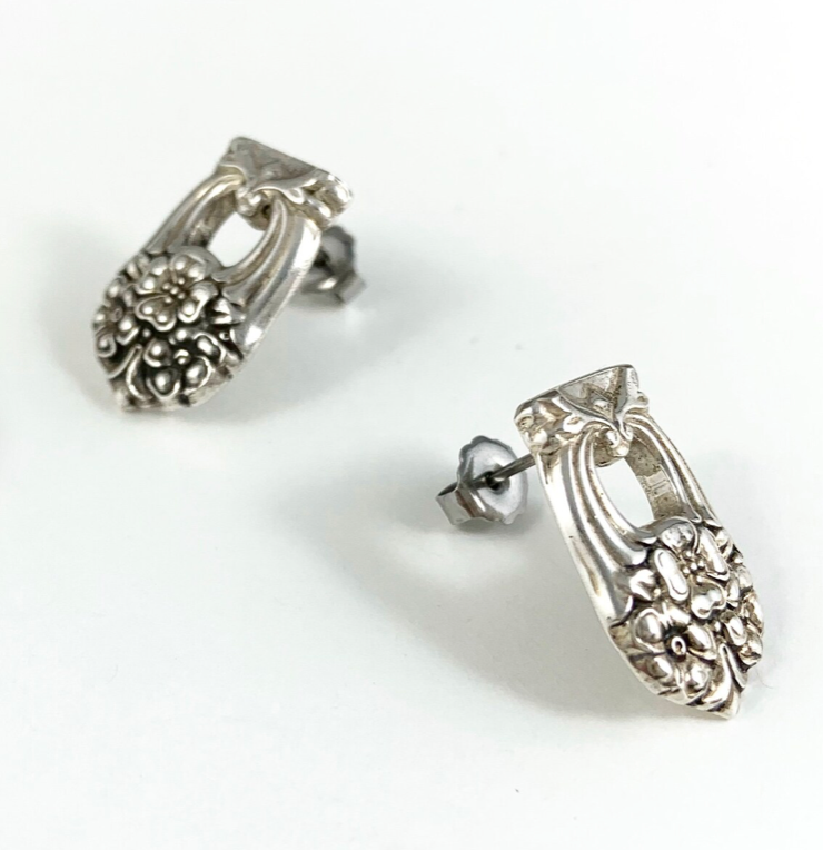 Silver Spoon Flower Studs