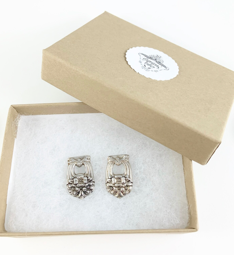Silver Spoon Flower Studs