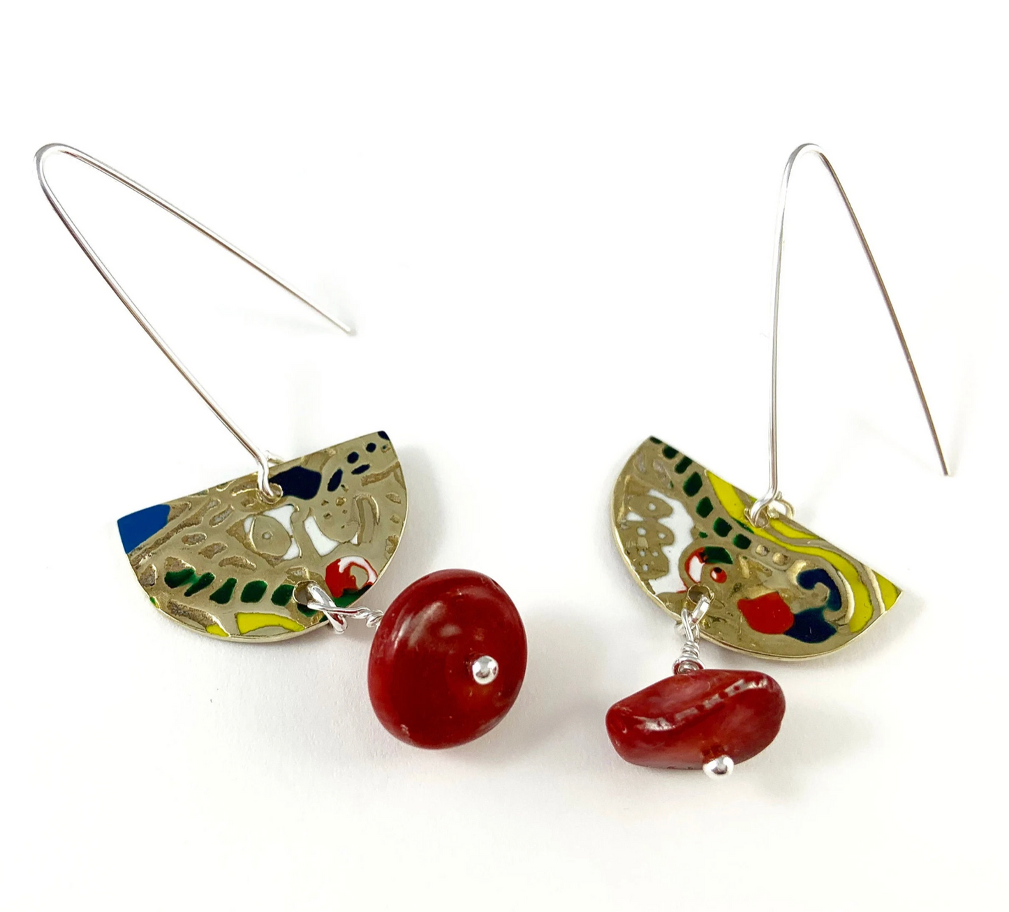 Brass and Red Coral Earrings