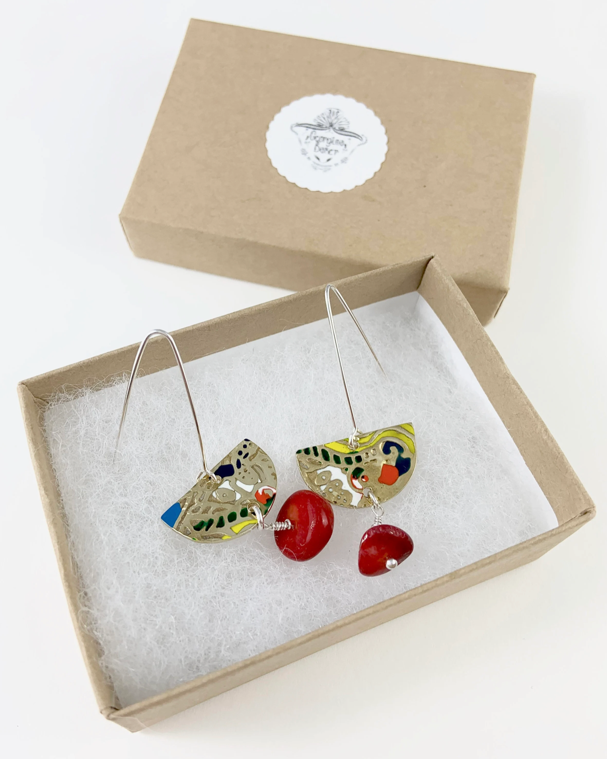 Brass and Red Coral Earrings
