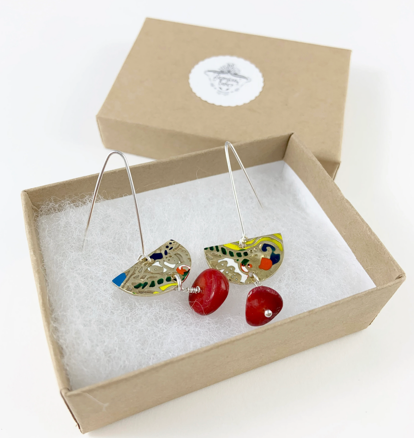 Brass and Red Coral Earrings