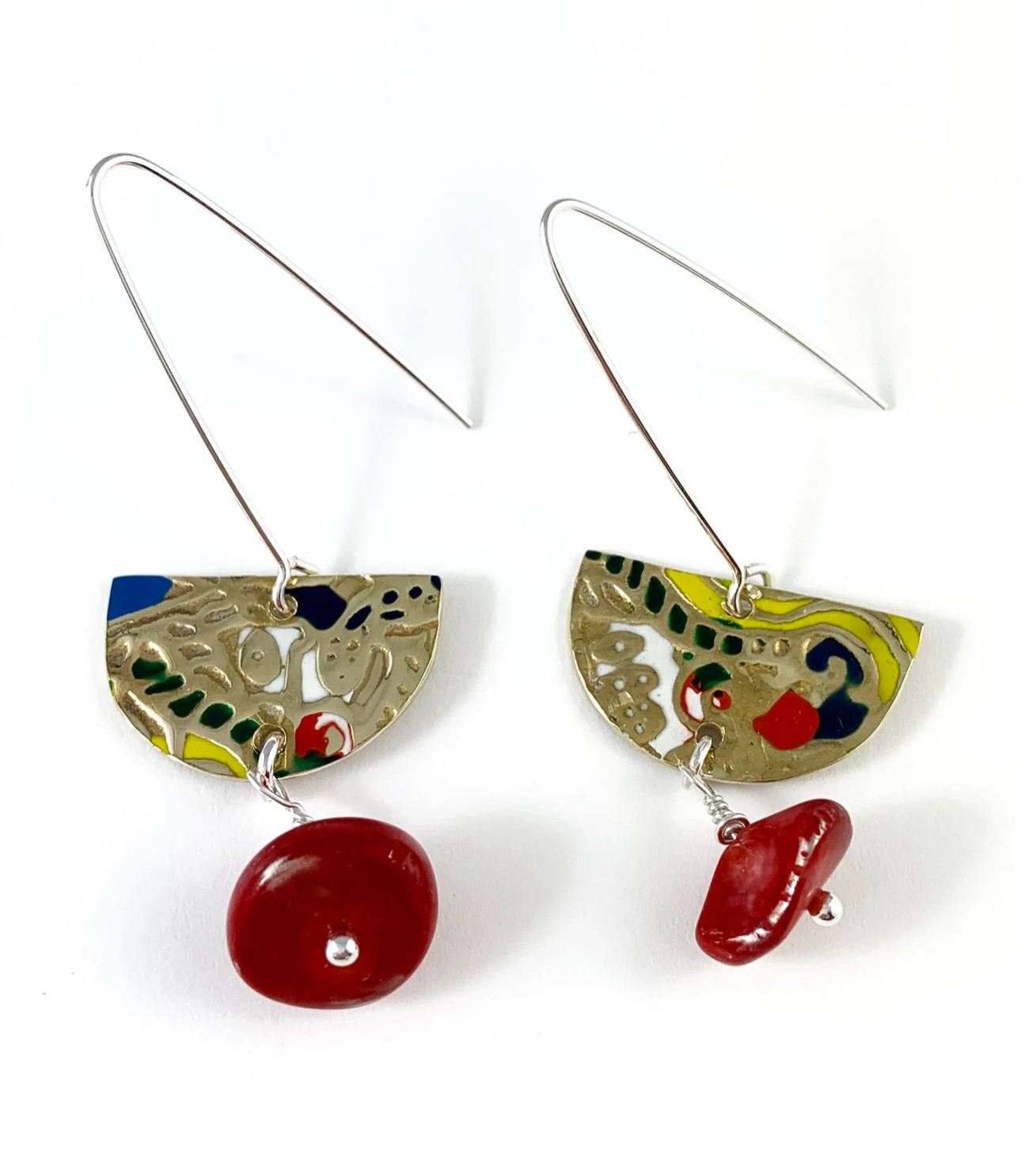Brass and Red Coral Earrings