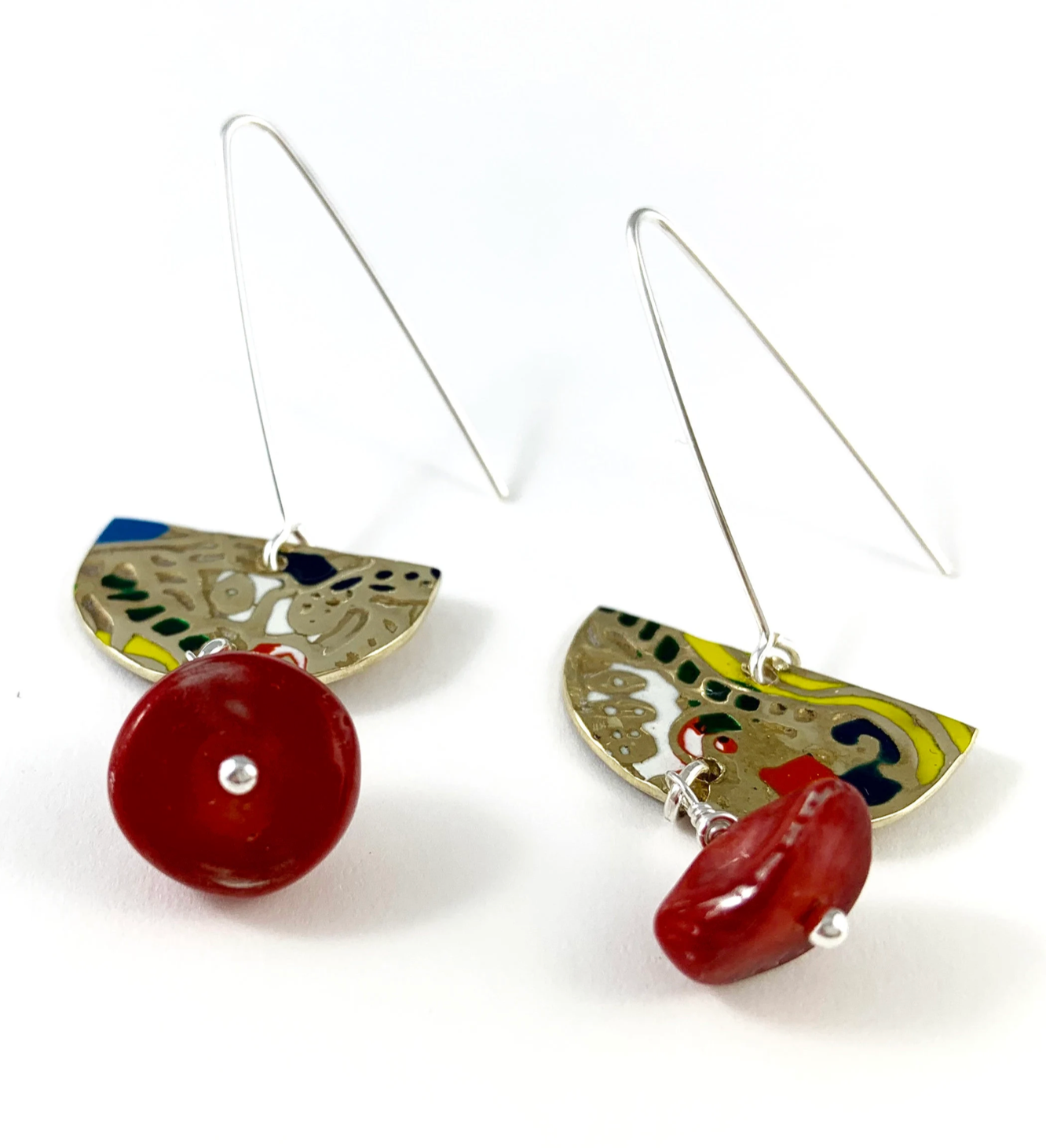Brass and Red Coral Earrings