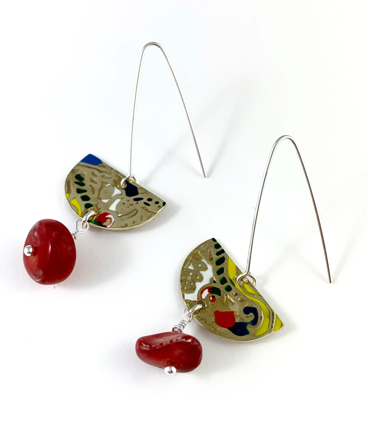 Brass and Red Coral Earrings