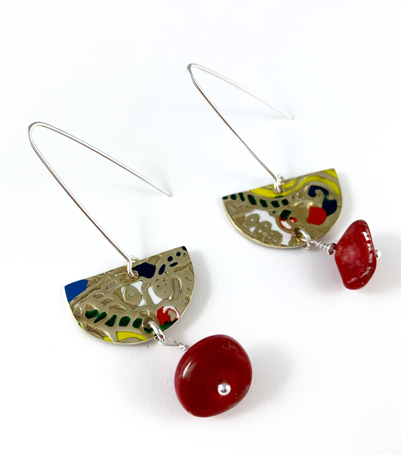 Brass and Red Coral Earrings